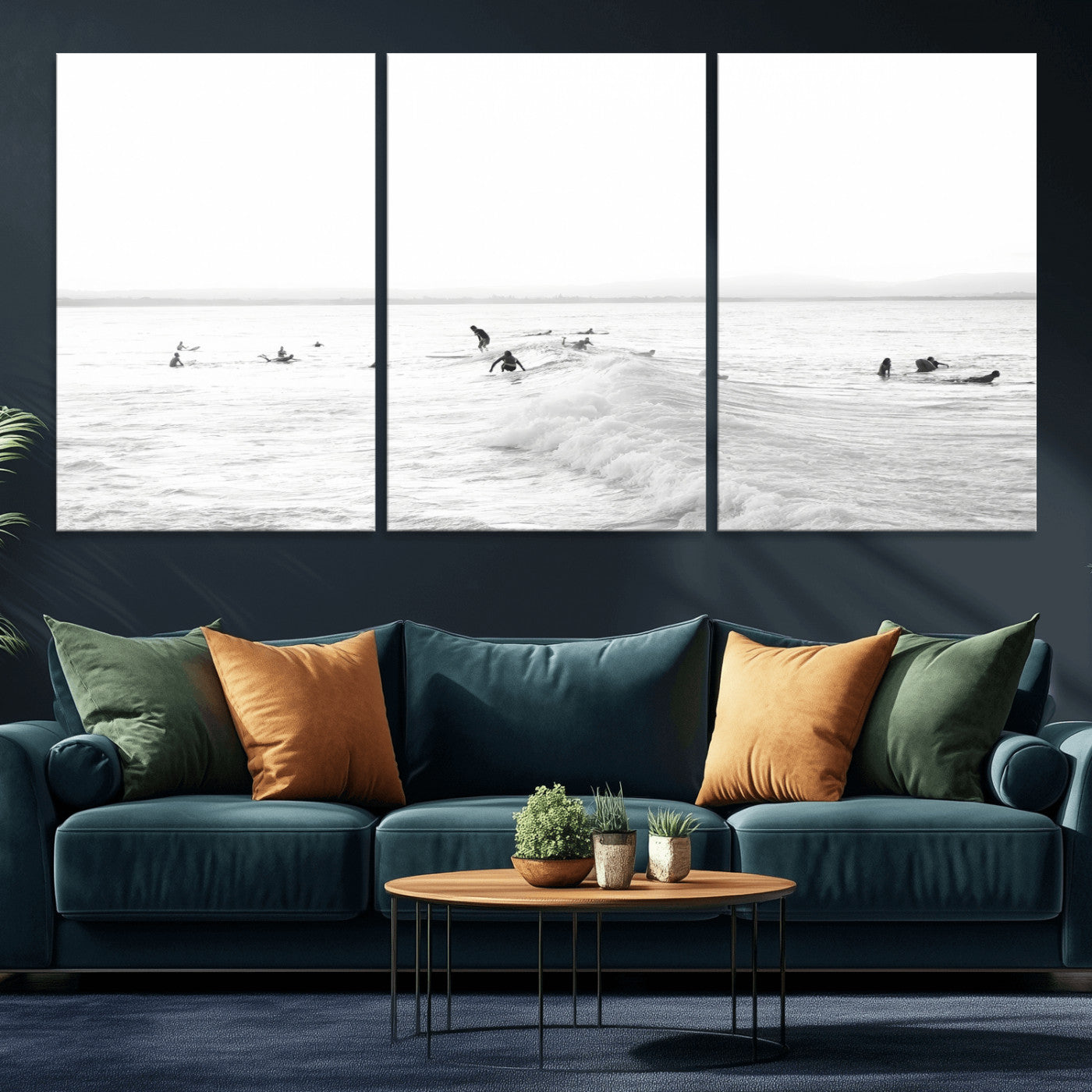 33449548-MGV-CV-36X24 - Surf Crowd Motion Wall Art – Active Surfers & Ocean Waves Canvas Print, Dynamic Water and Coastal Horizon for Living Room or Sea Adventure Decor