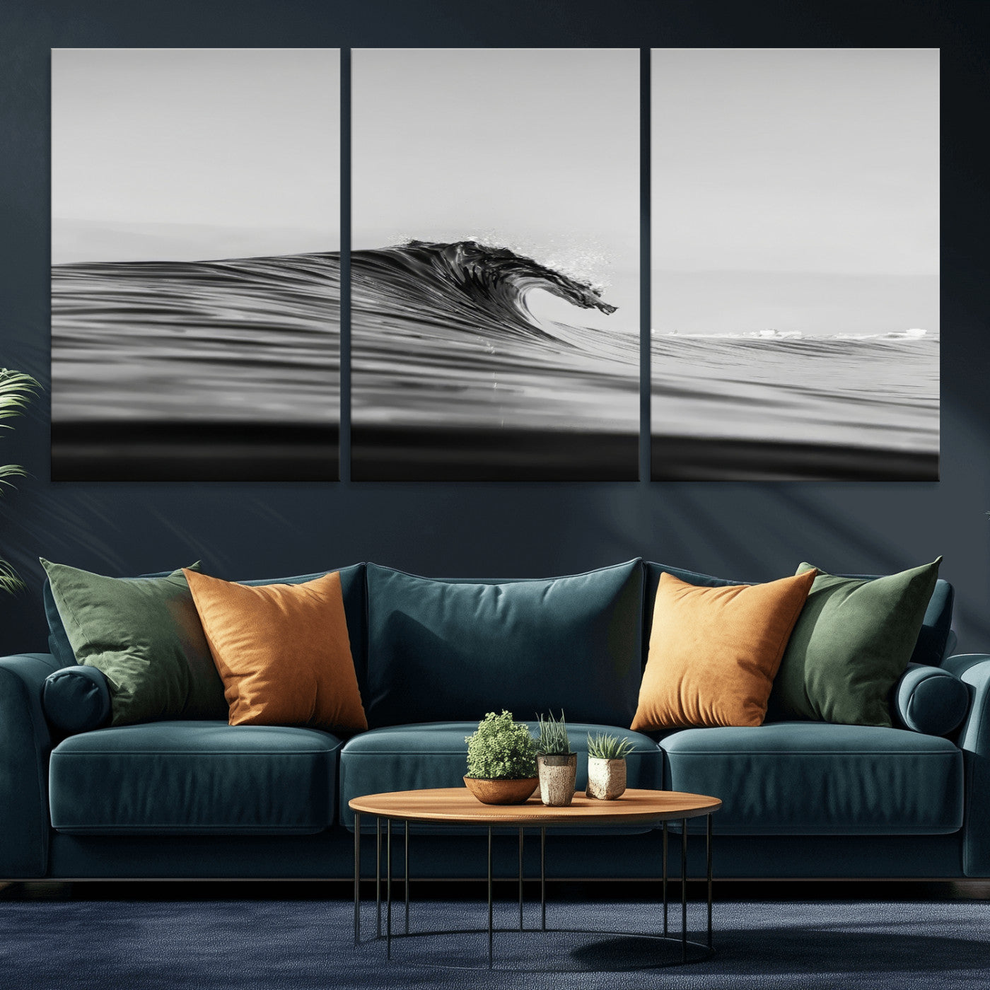 -Black Wave Wall Art Canvas Print, Framed Abstract Surf Art Picture Print, Minimalist Ocean Perfect Minimalist Coastal Decor Artwork