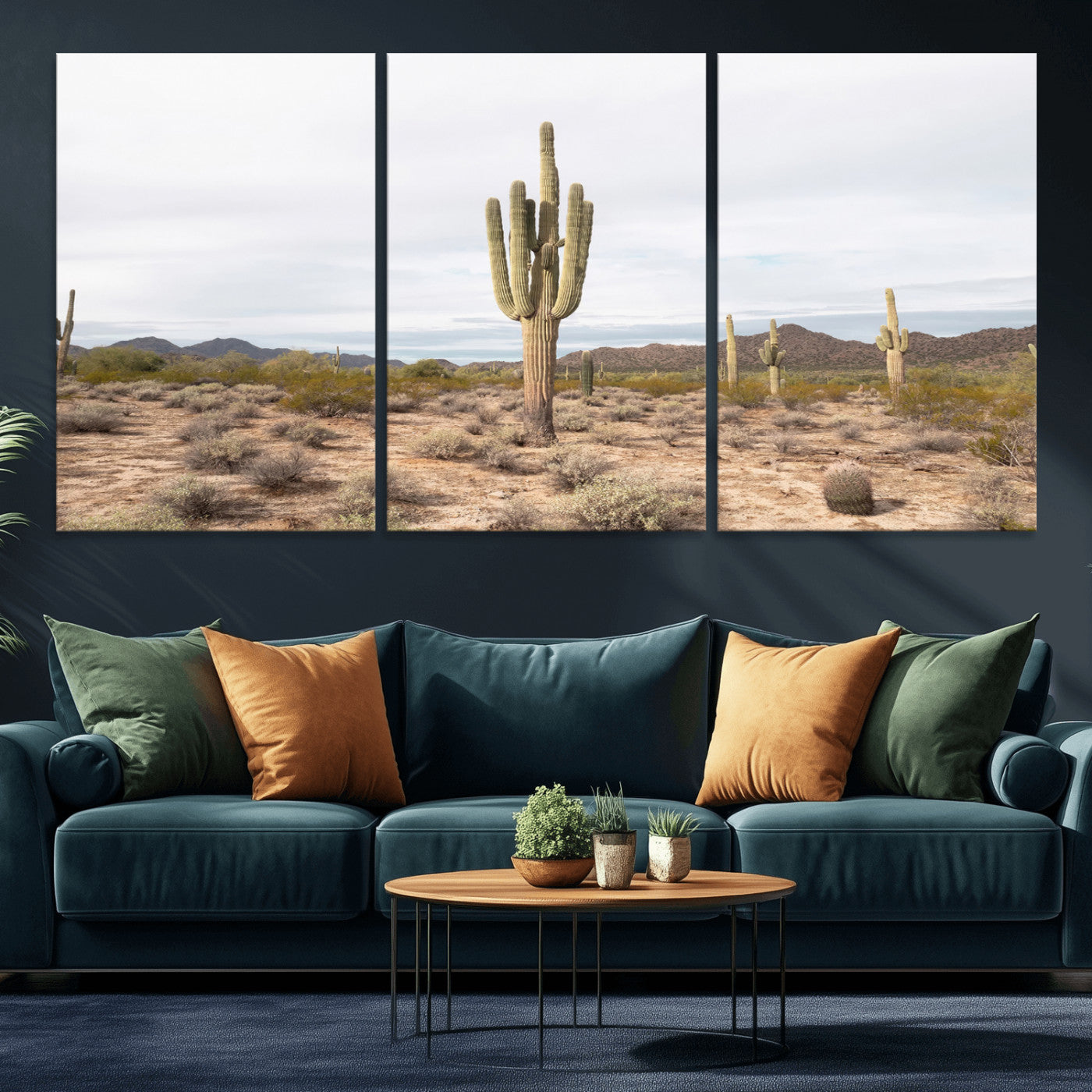 MGV-CV-60X30-3P - Saguaro Cactus Wall Art Canvas Print, Framed Desert Cactus Art Picture Print, Earthy Desert Perfect Southwestern Boho Decor Artwork