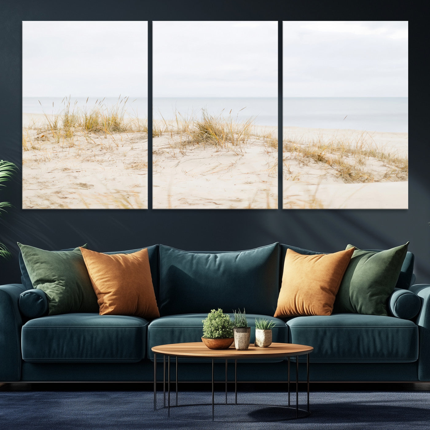 -Beach Dunes Wall Art Canvas Print, Framed Coastal Grass Art Picture Print, Sand Perfect Minimalist