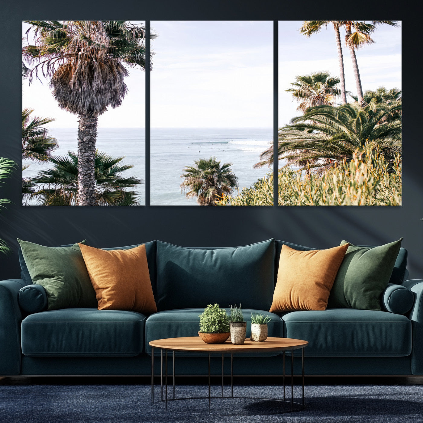 51404565-MGV-CV-36X24-Coastal Palm Trees Wall Art Canvas Print – Framed Ocean Breeze Tropical Scene Artwork for Relaxing Home, Office Decor