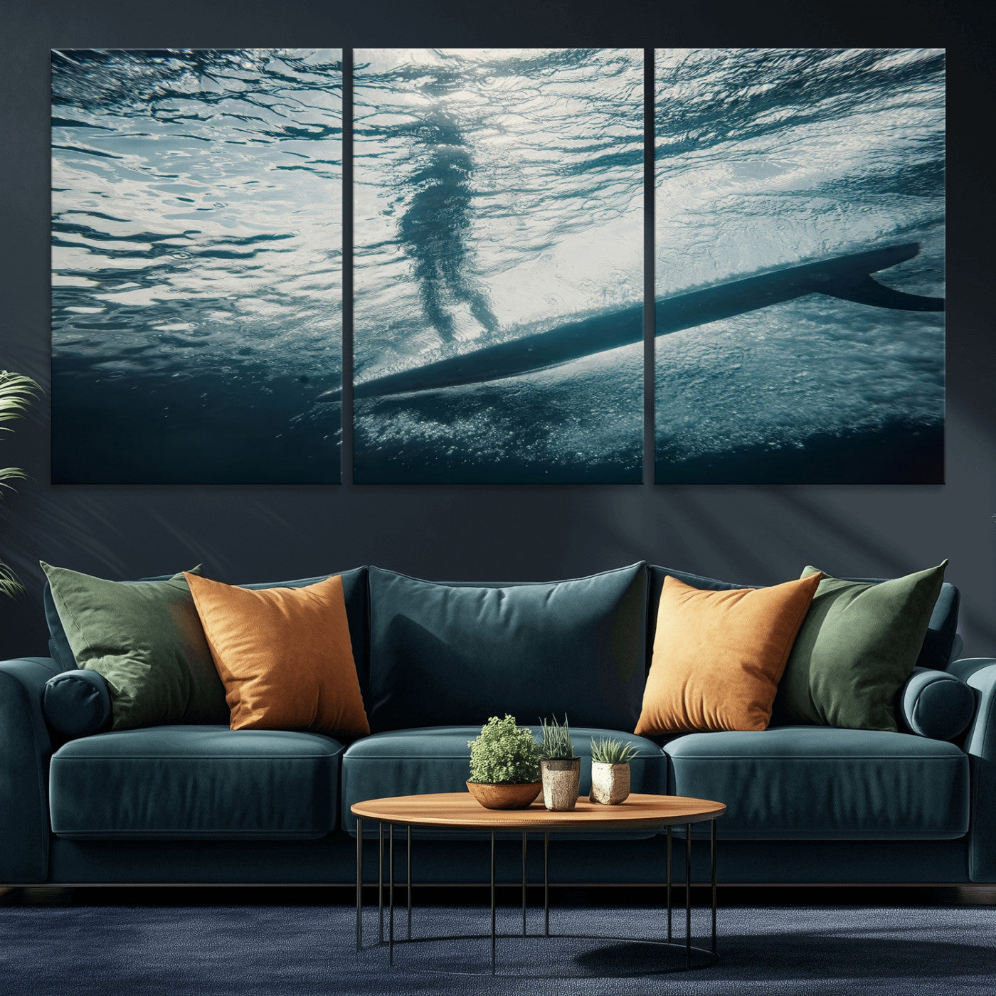 MGV-CV-60X30-3P - Submerged Surf Wall Art Canvas Print, Framed Underwater Perspective Art Picture Print, Ocean Surf Perfect Coastal Adventure Decor Artwork