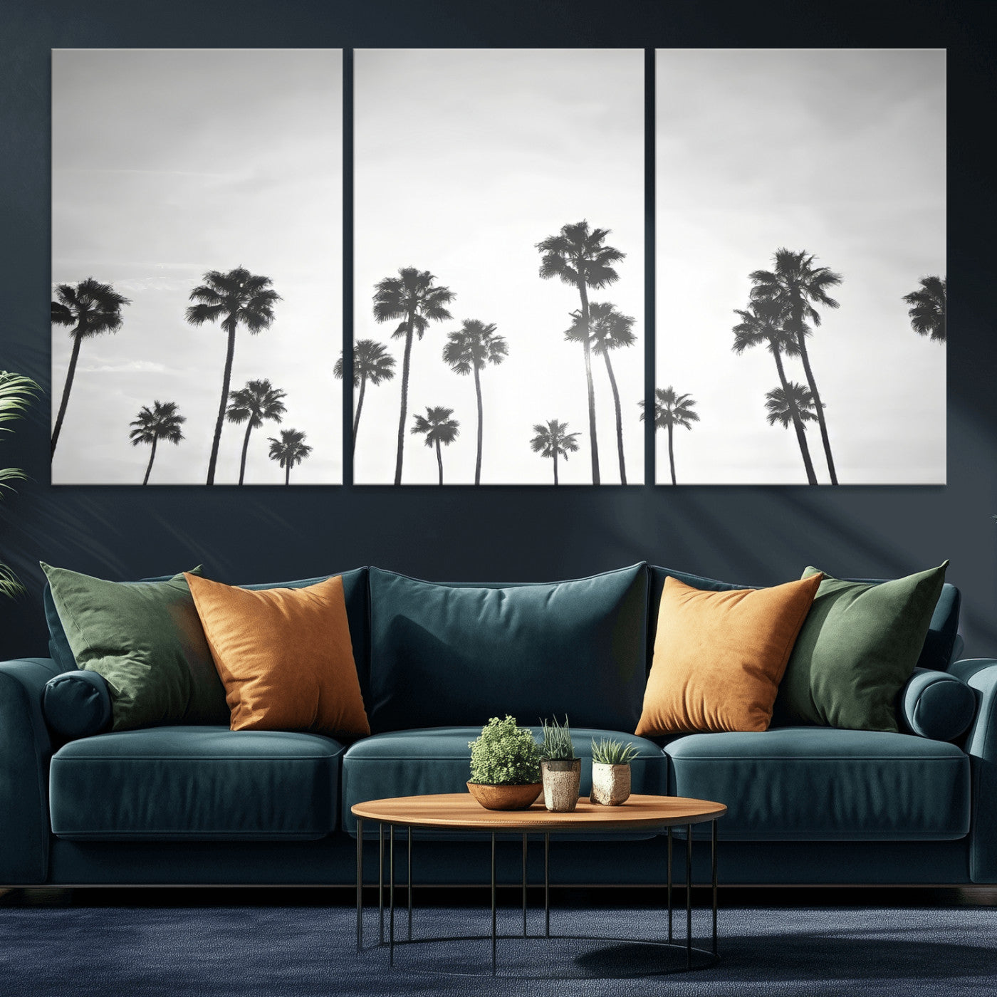 62298277-MGV-CV-36X24-Monochrome Palms Wall Art Canvas Print – Framed Minimalist Silhouetted Trees Artwork for Home, Office, Living Room