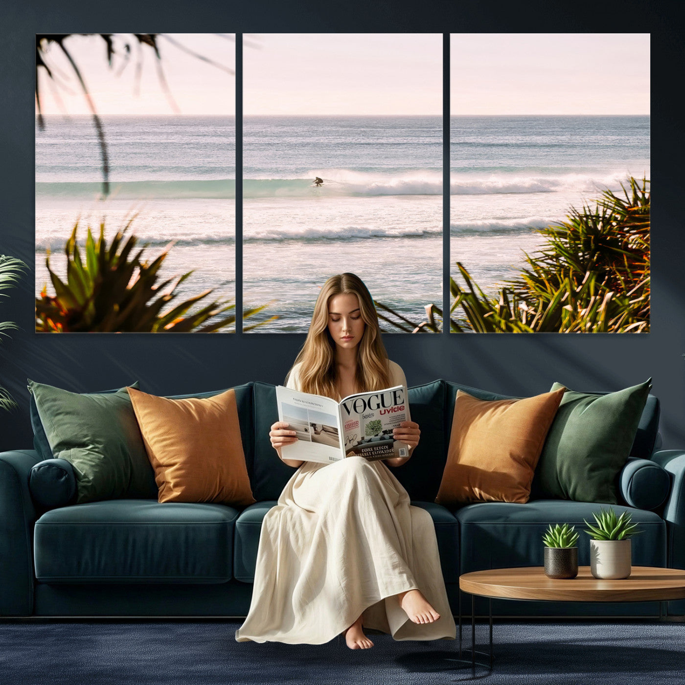 23287092-MGV-CV-36X24 - Ocean Surfer Wall Art Canvas Print | Framed Coastal Surf Art Picture Tropical Beach Artwork for Home Office