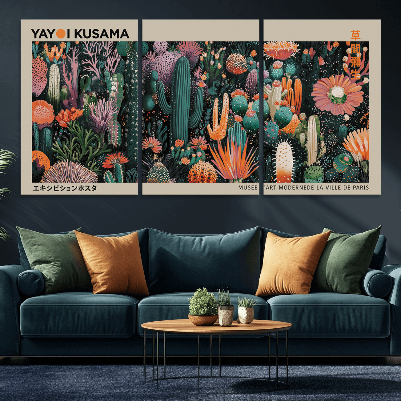 20505520-MGV-CV-60X30-3P-Yayoi Kusama Art Print Canvas – Abstract Mount Fuji Japanese Wall Art Contemporary Modern Artwork for Home, Office