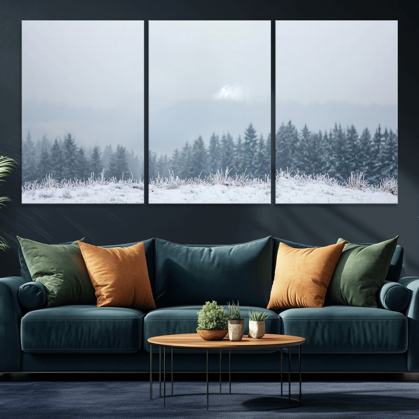 33033082-MGV-CV-36X24-Winter Forest Wall Art Canvas Print – Framed Snowy Landscape Art Picture Misty Tree Scene Artwork for Home Office