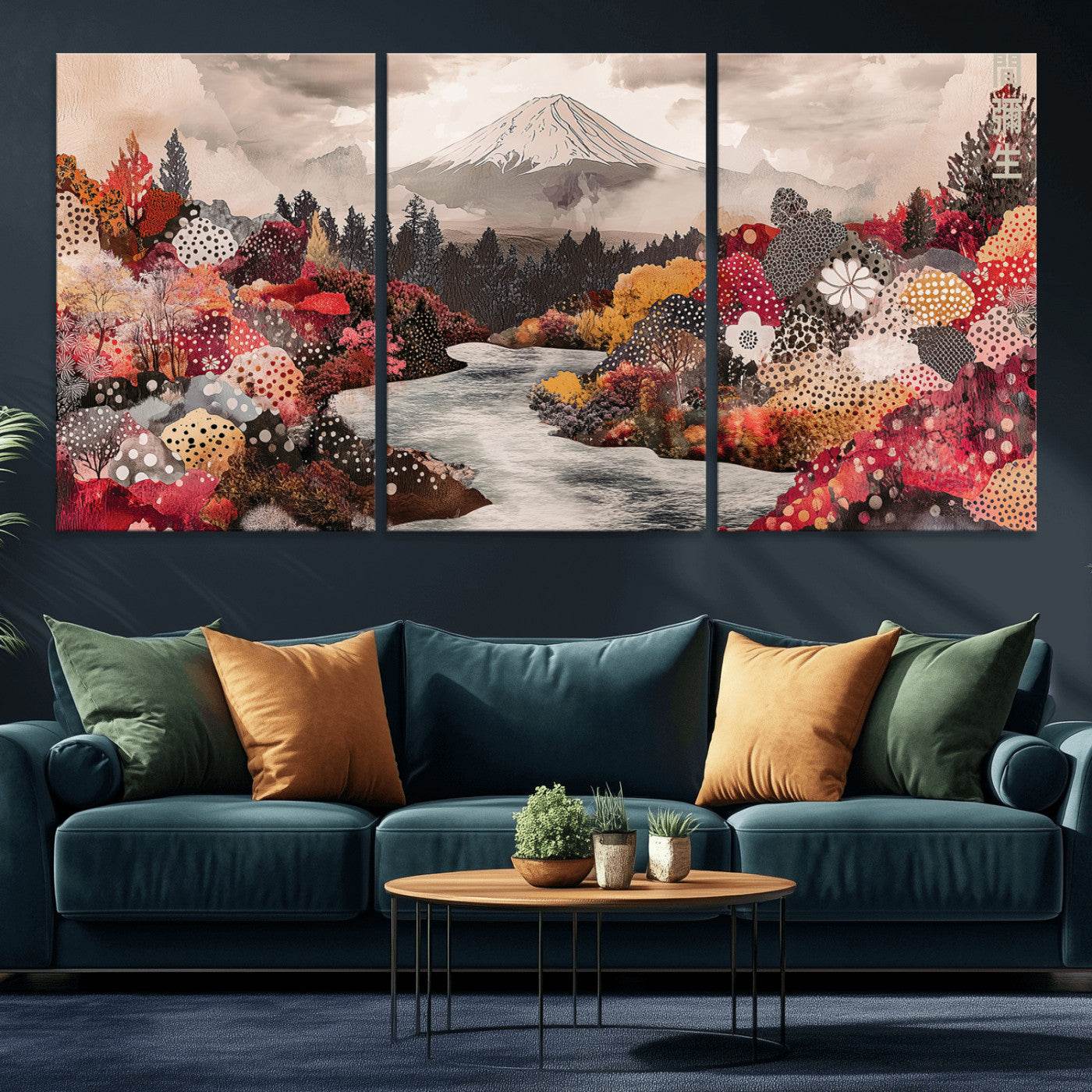37138418-MGV-CV-36X24-Mountain Wall Art Canvas Print – Framed Autumn Forest Cottagecore Landscape Boho Nature Artwork for Home Office