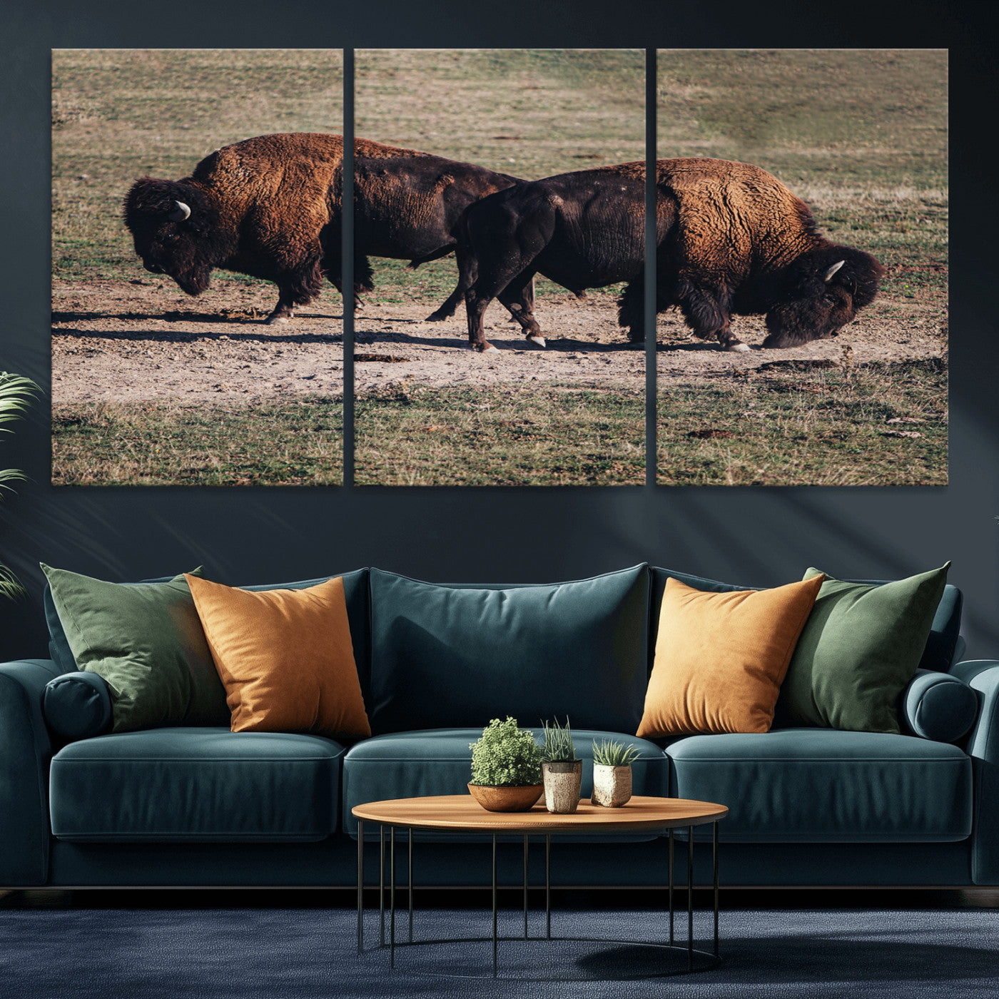 58141885-MGV-CV-36X24-Bison Wall Art Canvas Print – Framed Western Wildlife Modern Ranch Rustic Nature Scene Artwork for Home Office