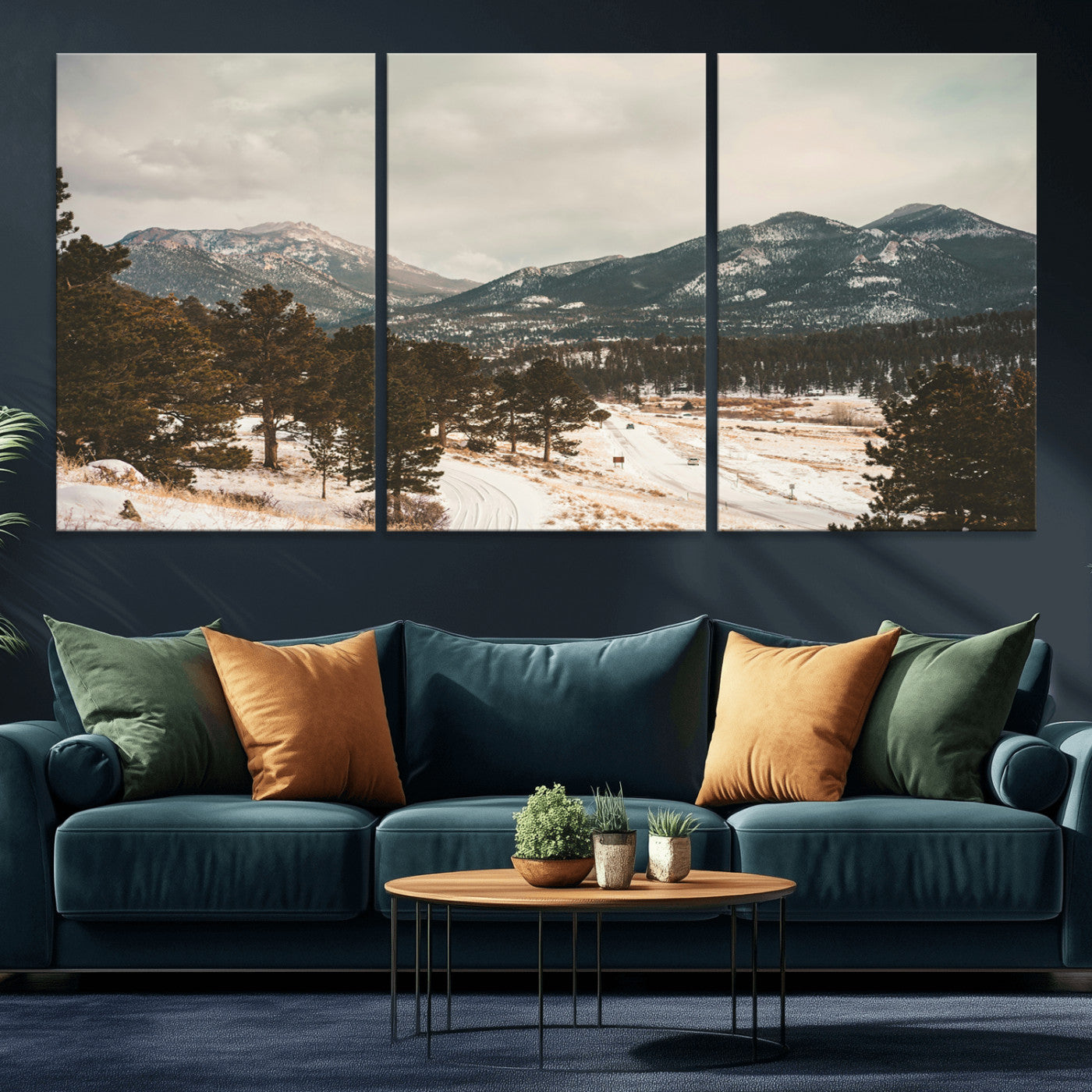 -Mountain Landscape Wall Art Canvas Print – Framed Snowy Peaks Alpine Aesthetic Rustic Winter Scene Artwork for Home Office
