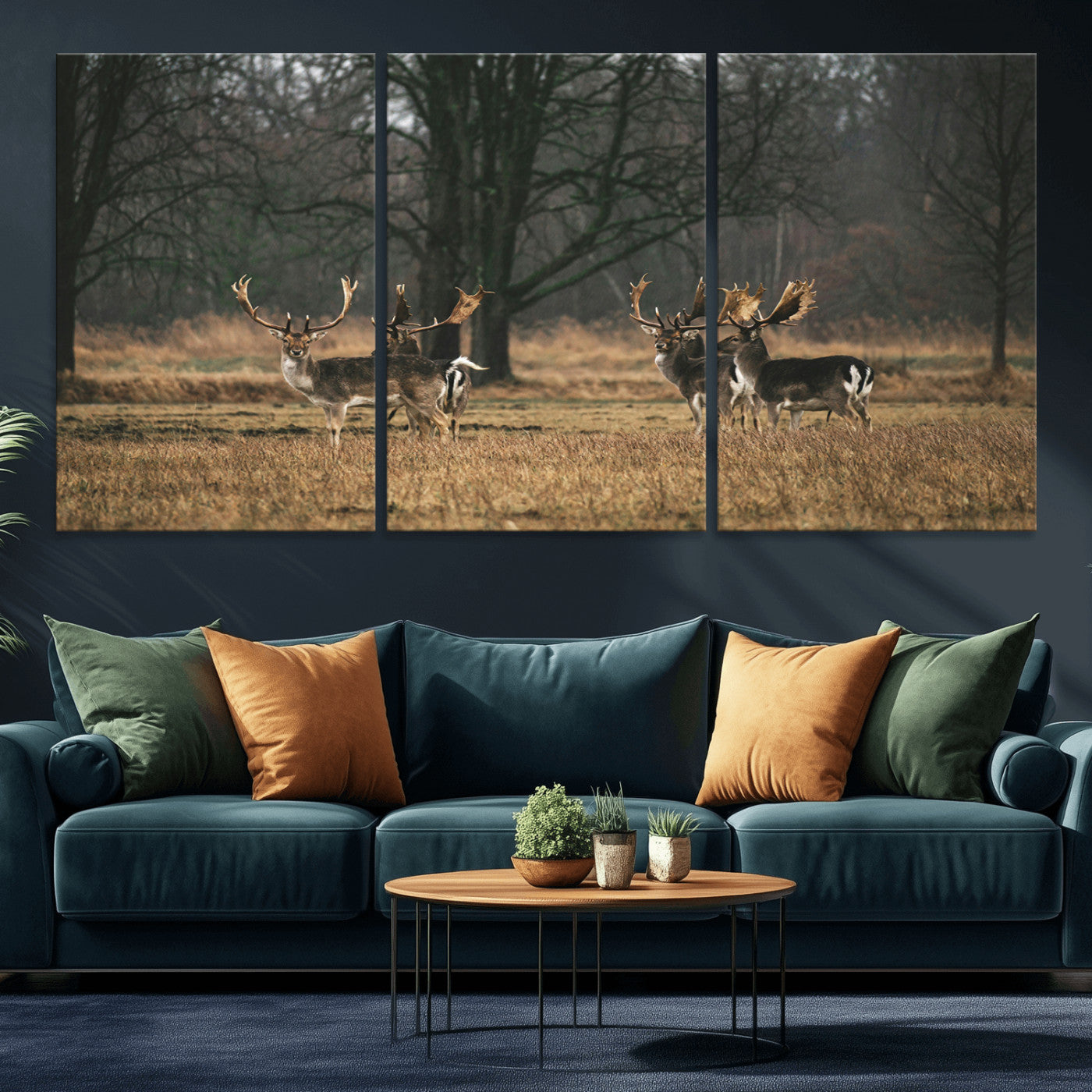 -Deer Wall Art Canvas Print – Framed Rustic Wildlife Stags Forest Nature Scene Artwork for Home, Office, Living Room