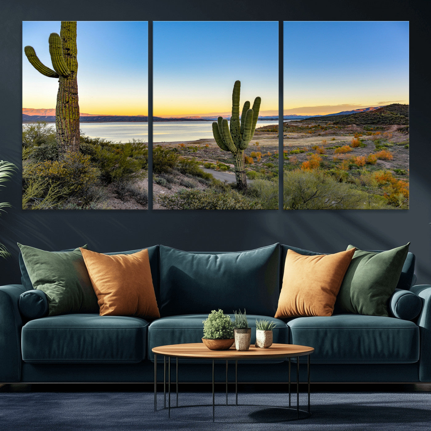 -Saguaro Cactus Wall Art Canvas Print – Framed Desert Sunset Southwestern Nature Scene Artwork for Home Office