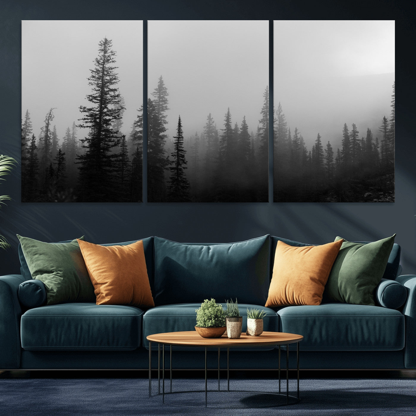 73138900-MGV-CV-36X24-Misty Pines Wall Art Canvas Print – Framed Woodland Minimalist Rustic Nature Scene Photography Artwork for Home Office
