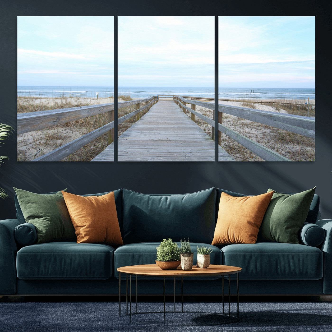 31602988-MGV-CV-36X24-Beach Boardwalk Wall Art Canvas Print – Framed Coastal Serenity Ocean View Nature Scene Artwork for Home Office