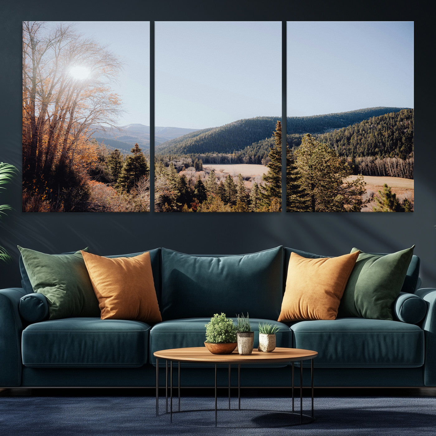 52941305-MGV-CV-36X24-Rustic Landscape Wall Art Canvas Print – Serene Valley Scene Pine Tree Horizon Nature Artwork for Home Office