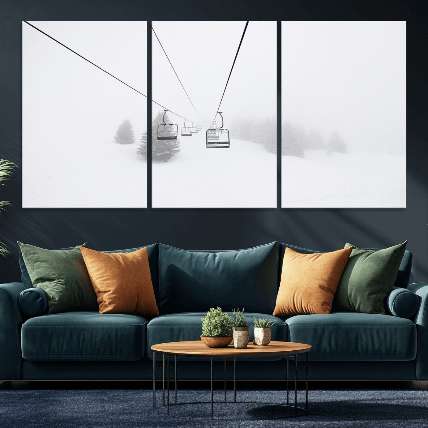 -Ski Lift Wall Art Canvas Print – Snowy Alpine Landscape Nordic Adventure Winter Mountains Artwork for Home, Office