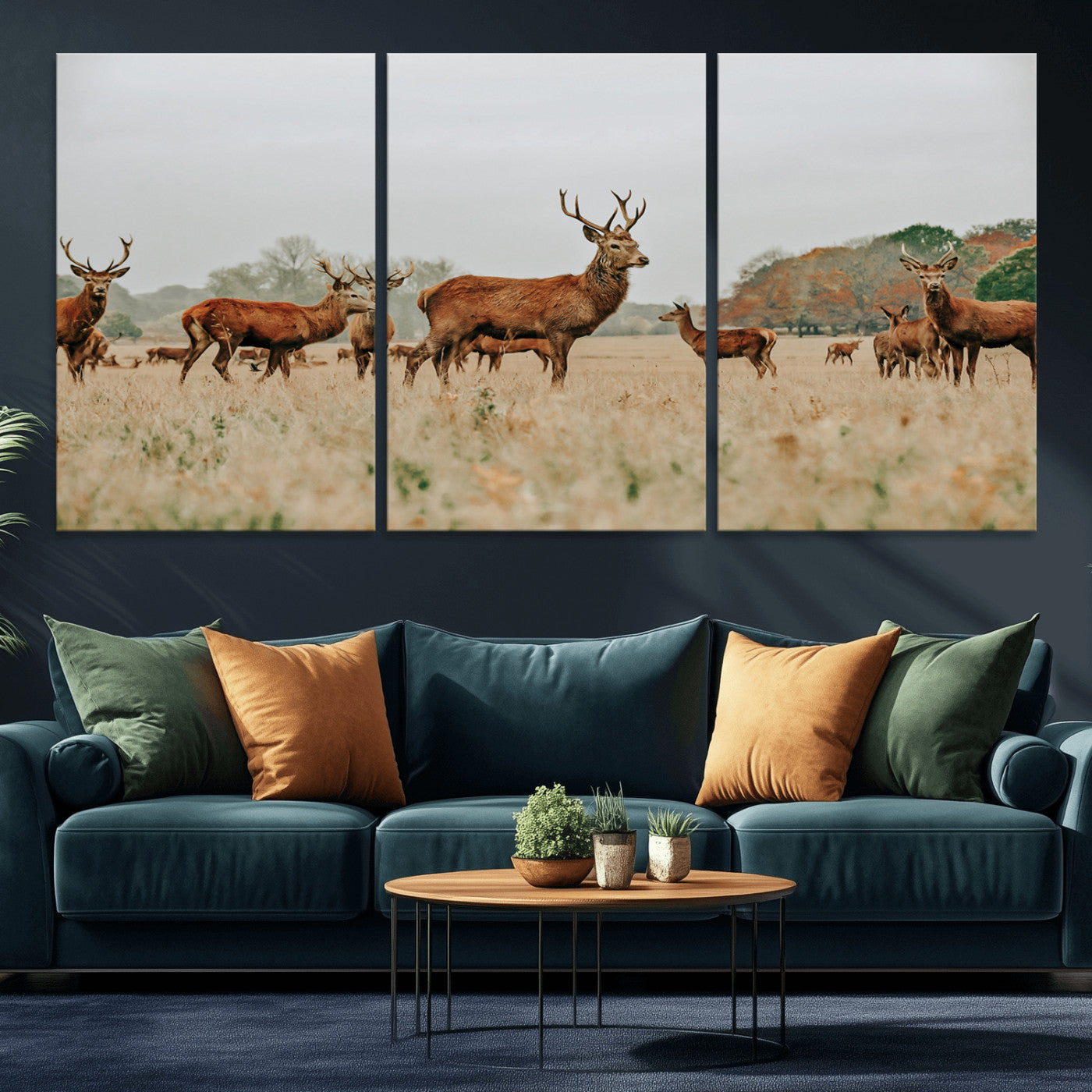 -Rustic Deer Wall Art Canvas Print – Autumn Forest Woodland Wildlife Scenic Nature Artwork for Home, Cabin
