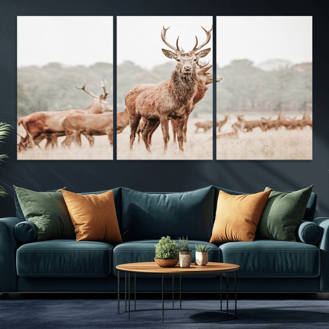 -Rustic Nature Wall Art Canvas Print – Stag Woodland Framed Wildlife Art Picture Print Perfect Lodge Decor