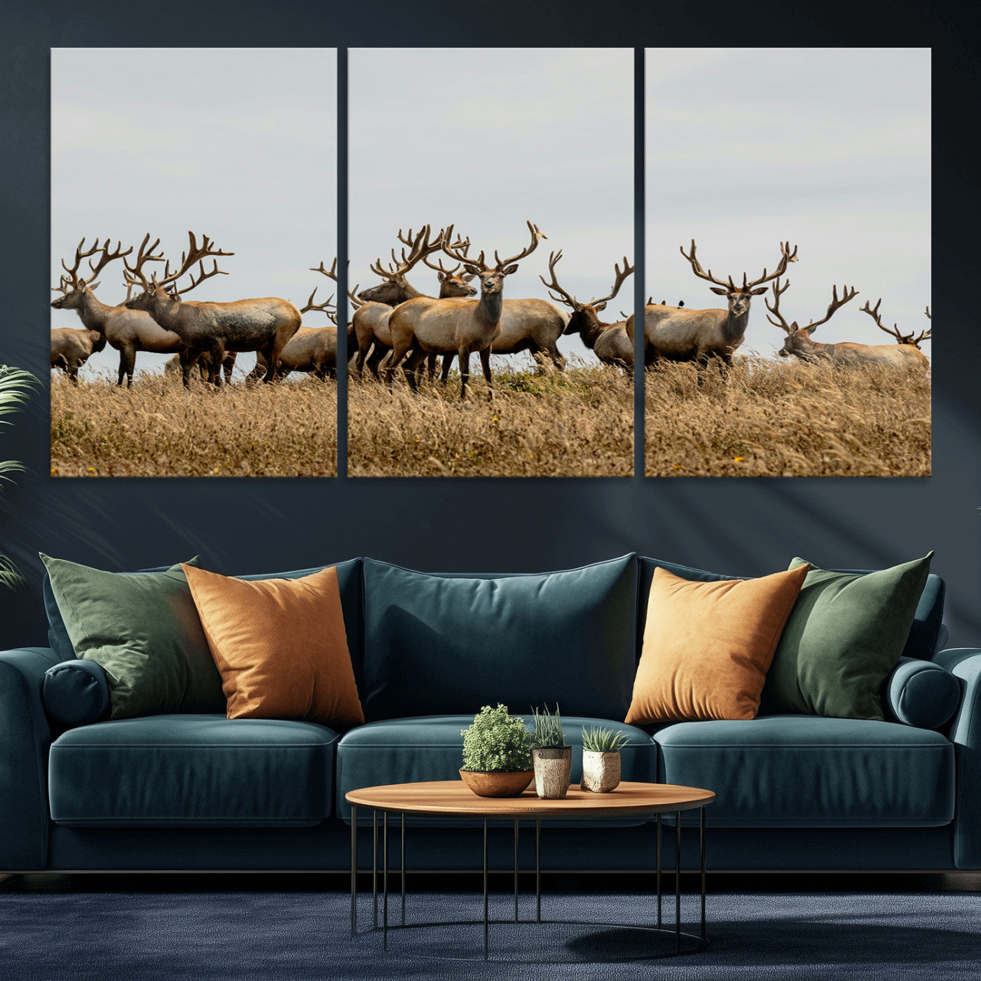 -Elk Herd Wall Art Canvas Print – Framed Wildlife Photography Majestic Antlers Nature Scene Artwork for Home Office