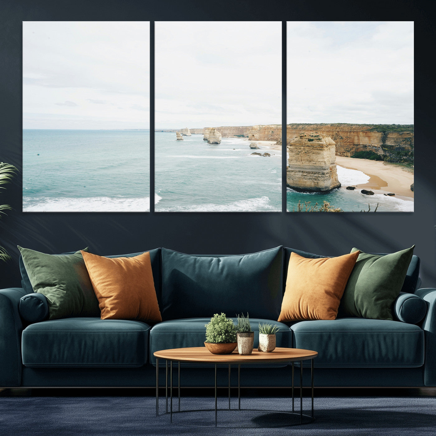 70095633-MGV-CV-36X24-Twelve Apostles Wall Art Canvas Print – Framed Coastal Cliffs Rugged Rock Formations Artwork for Home Office