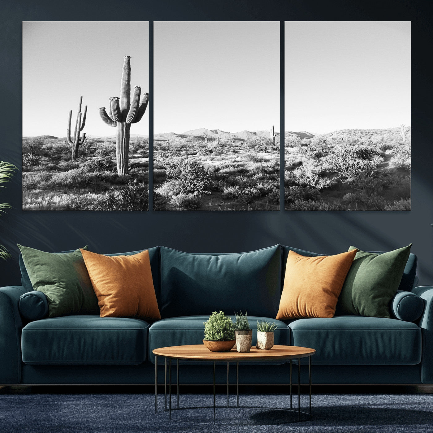 85205054-MGV-CV-36X24-Saguaro Cactus Wall Art Canvas Print – Framed Monochrome Landscape Scenic Arizona Minimalist Western Artwork for Home, Office