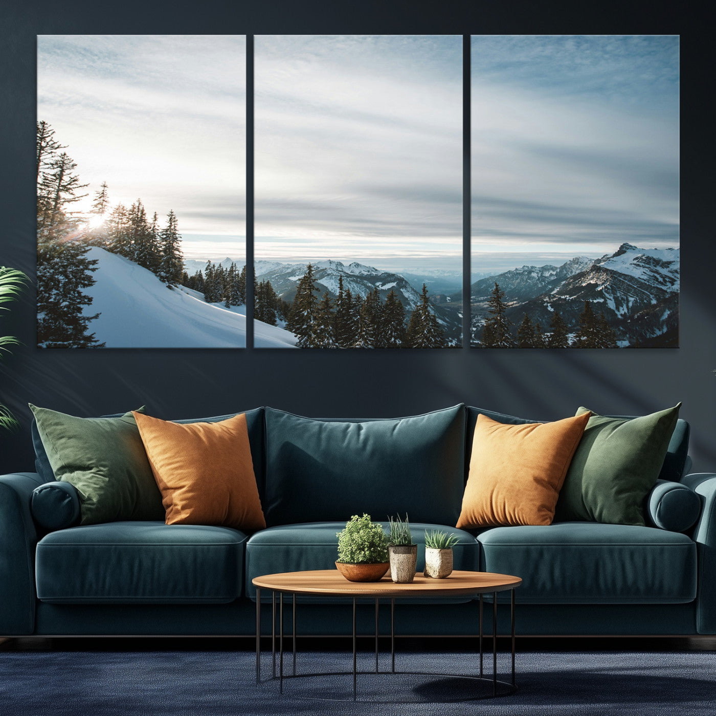 55564749-MGV-CV-36X24-Snowy Mountain Wall Art Canvas Print – Frosty Peaks Alpine Landscape Winter Sky Nature Photography Artwork for Home Office