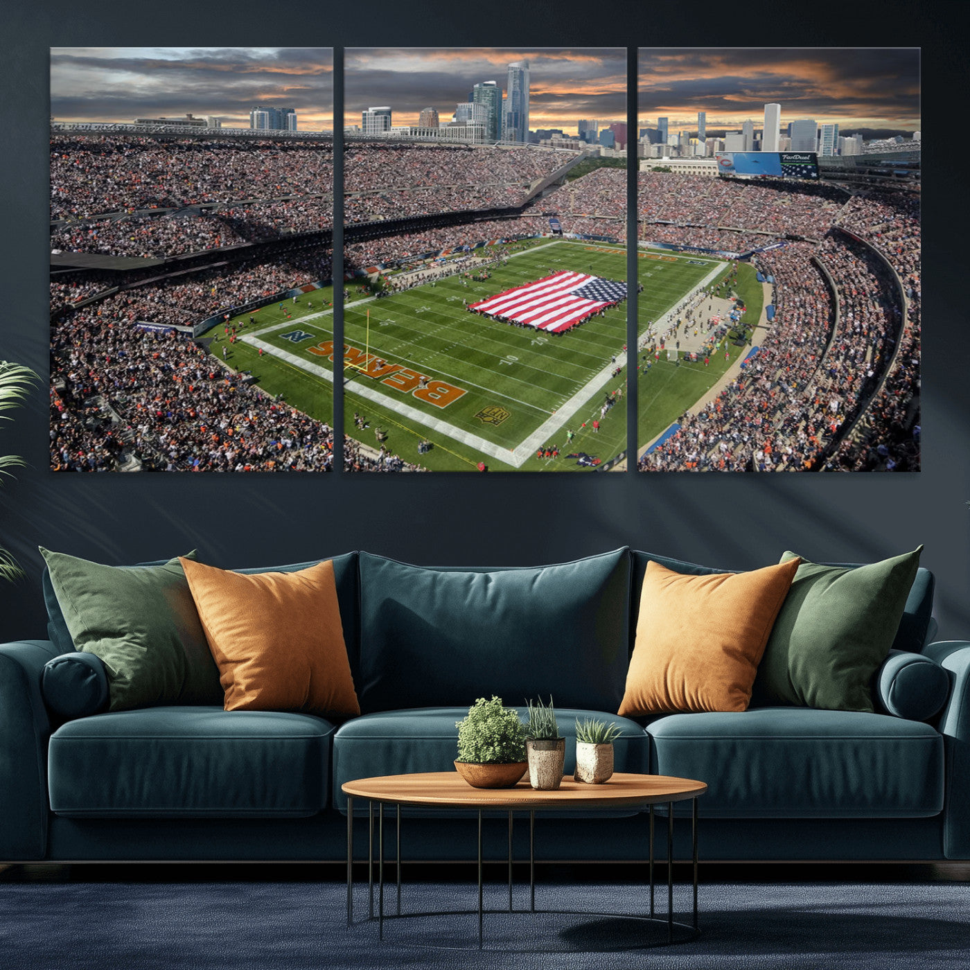 -Chicago Bears Soldiers Field Wall Art Canvas Print – Framed Football Stadium Artwork for Home, Office, Living Room