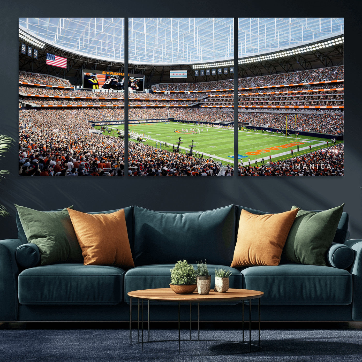 32530647-MGV-CV-60X30-3P-Chicago Bears Soldiers Field Wall Art Canvas Print – Framed Football Stadium Artwork for Home, Office, Living Room