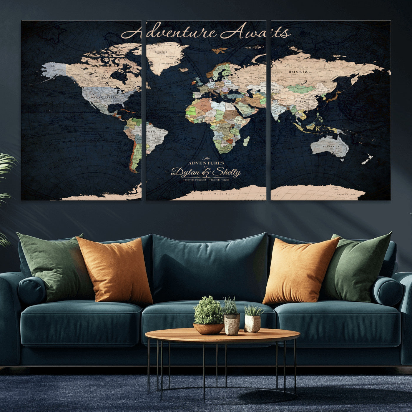 Rehber01-MGV-CV-36X24-Personalized World Map Canvas Print – Framed Push Pin Travel Wall Art for Couples – Adventure & Anniversary Gift