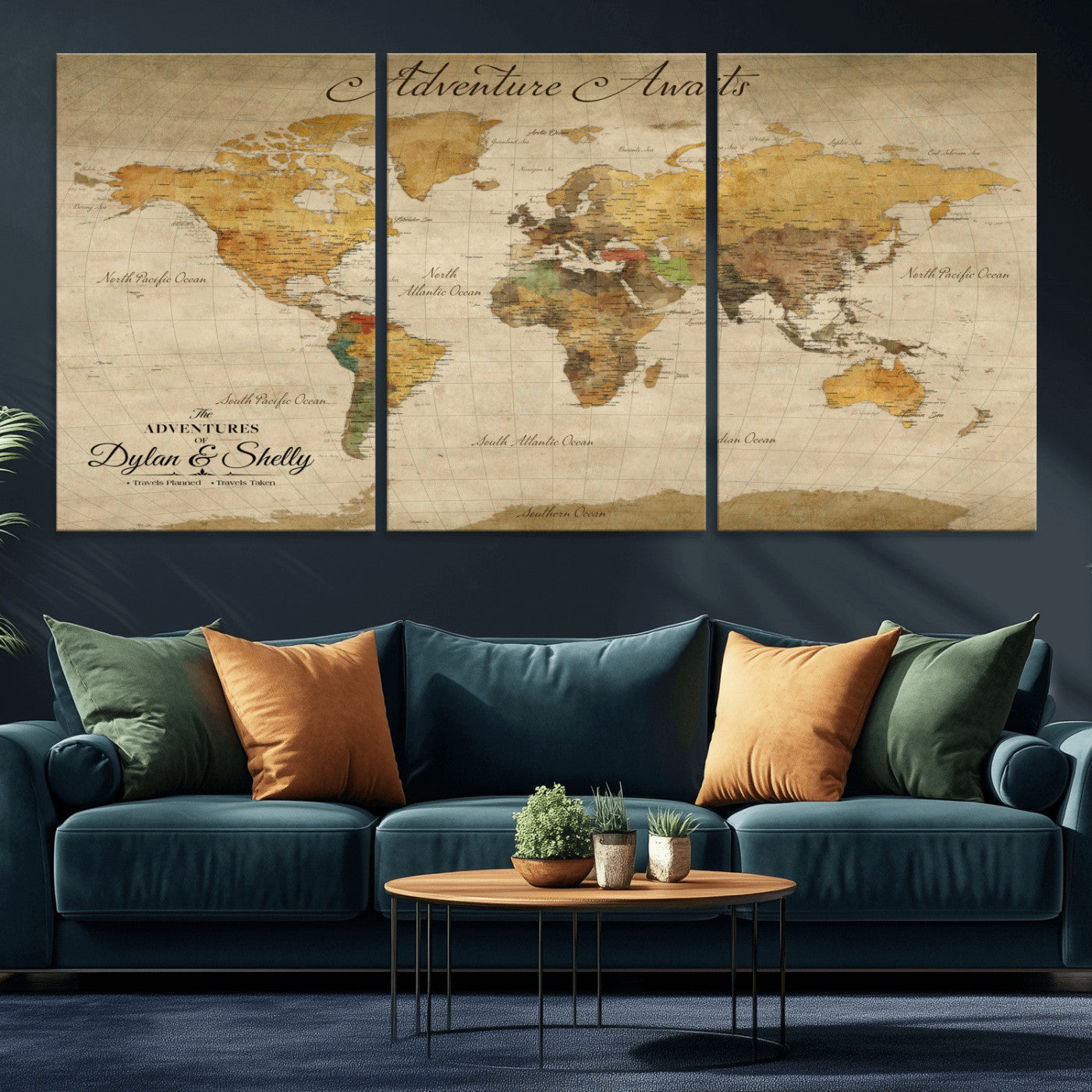 50298017-MGV-CV-36X24-Personalized World Map Canvas – Custom Framed Push Pin Travel Map Wall Art, Vintage Style Gift for Couples and Travelers