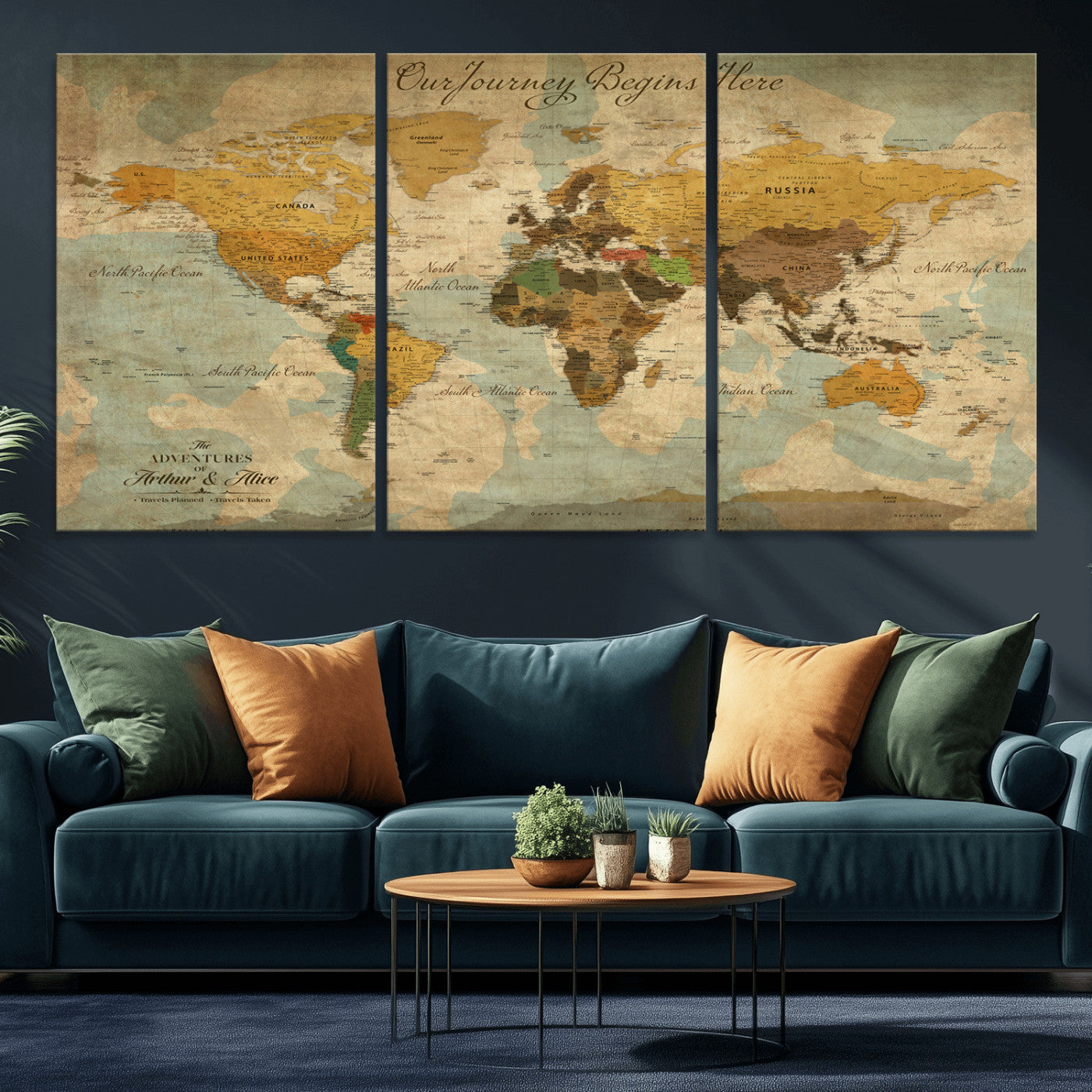 40572820-MGV-CV-36X24-Personalized World Map Canvas – Custom Framed Push Pin Travel Map Wall Art, Vintage Style Gift for Couples
