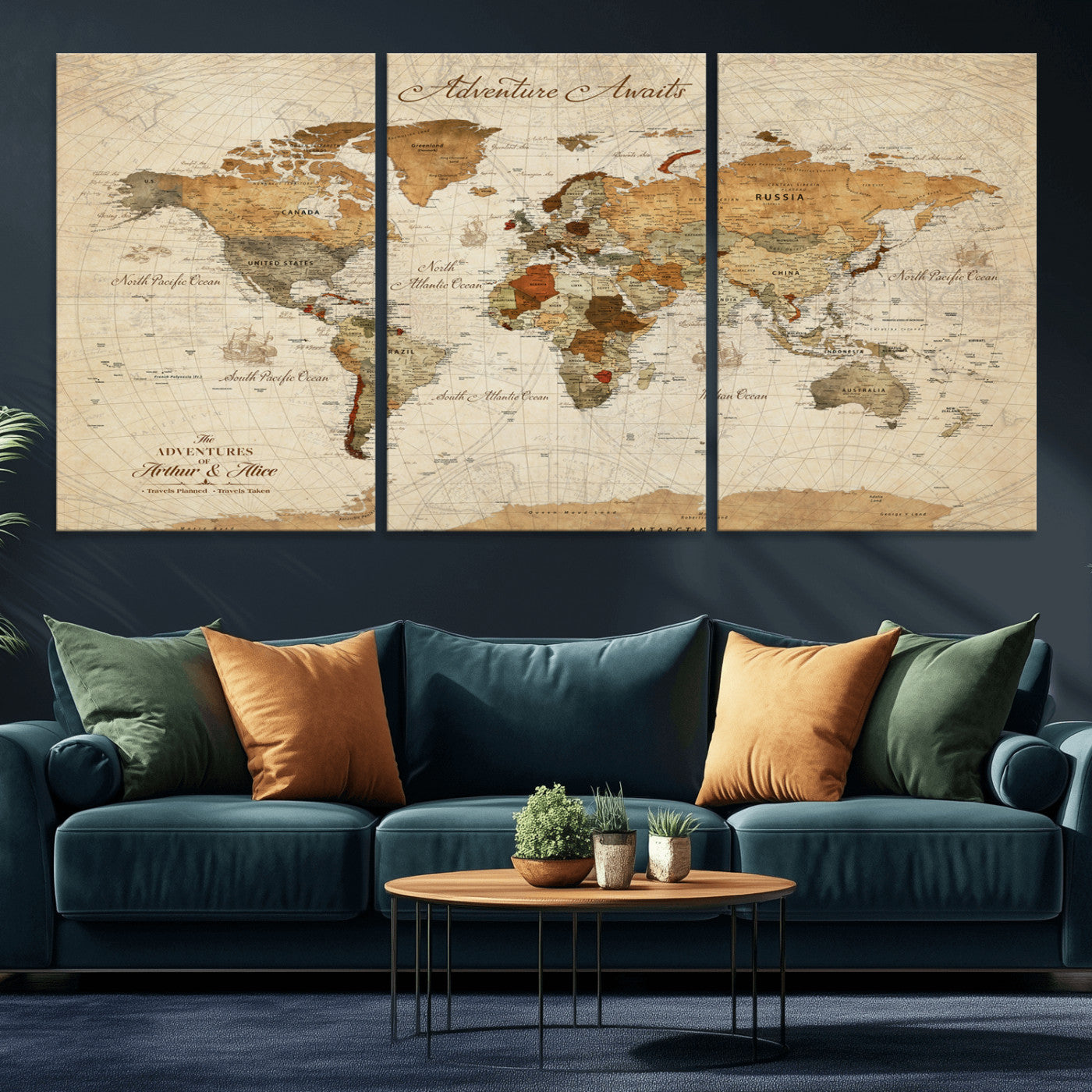 Rehber01-MGV-CV-36X24-Customizable Framed World Map Canvas Print – Personalized Push Pin Travel Map Gift for Couples Explorers for Home, Office