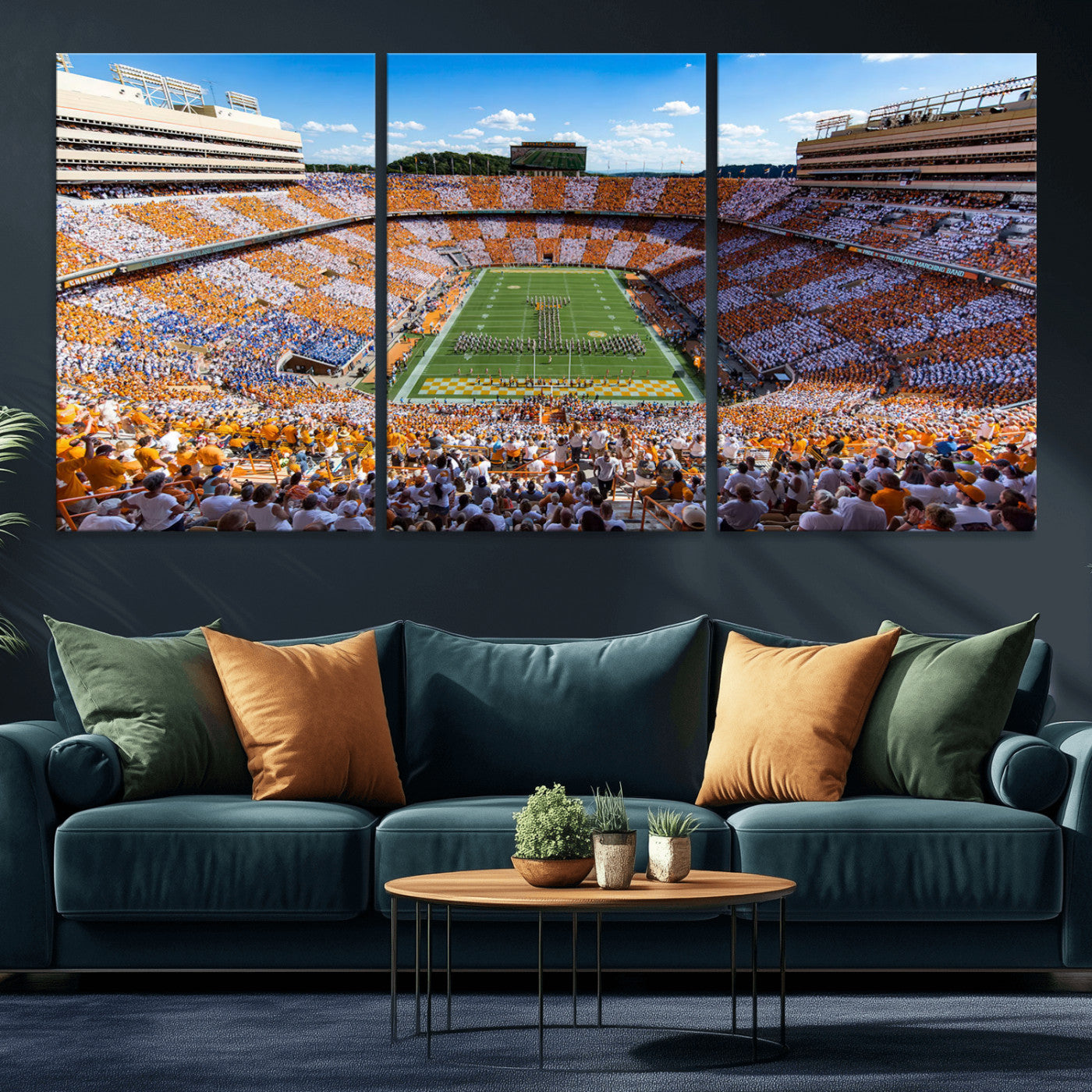 77097951-MGV-CV-36X24 - Tennessee Neyland Stadium Wall Art – Checkerboard Game Day Panoramic Canvas Print, College Football Decor for Home, Office, or Man Cave