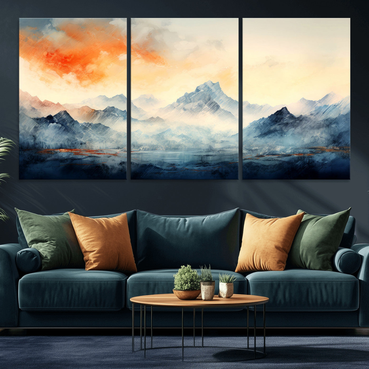 WRM1005-MGV-CV-36X24-Warm Clouds Abstract Mountain Wall Art Canvas Print