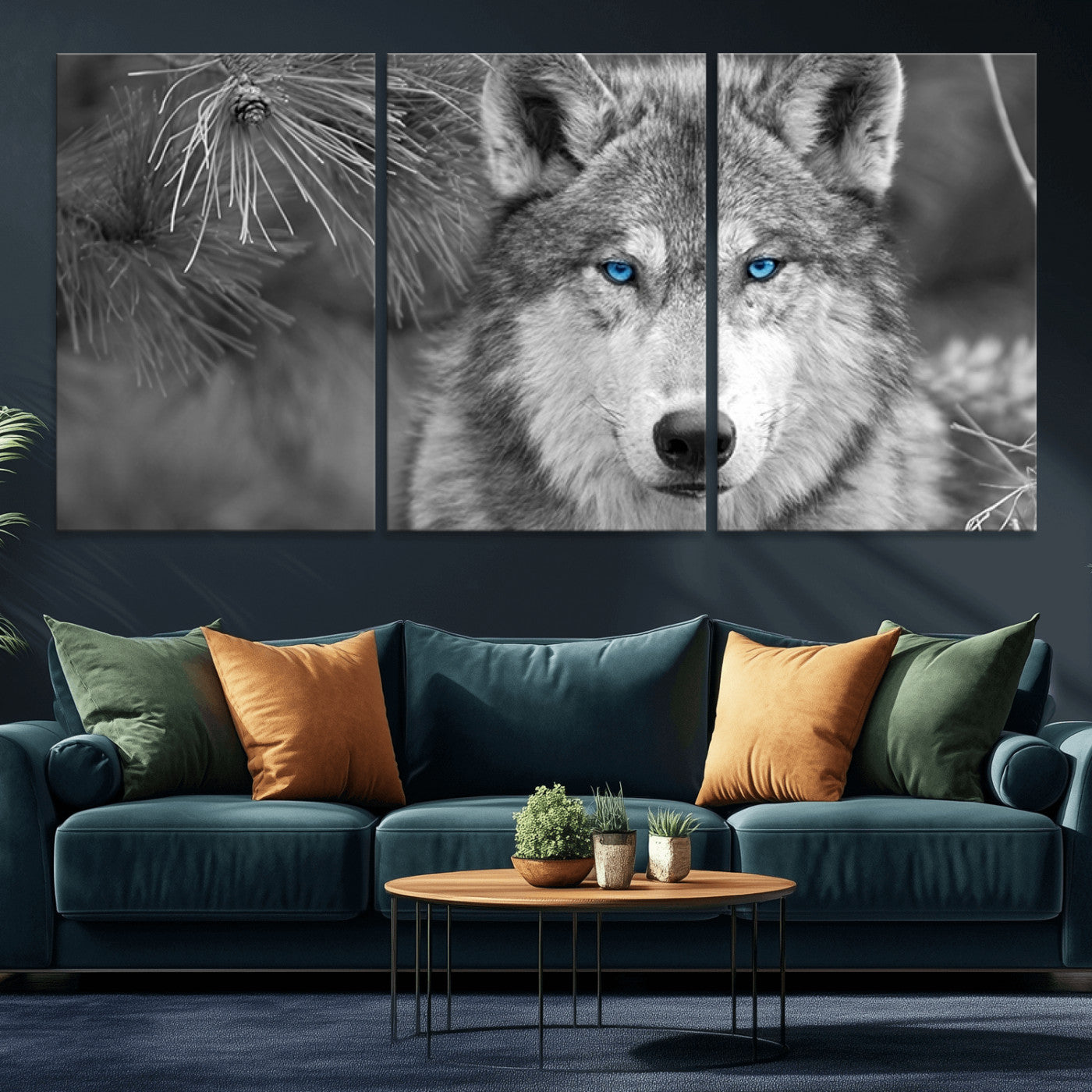 -Wild Wolf Blue Eye Wall Art Canvas Print
