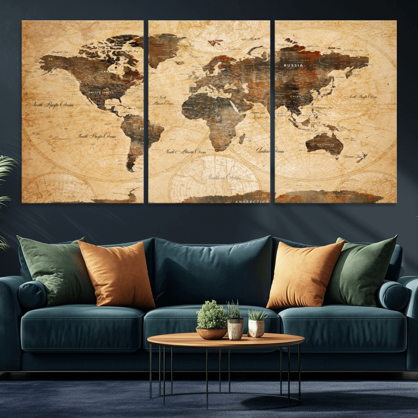 14542905-MGV-CV-60X30-3P - Push Pin World Map Canvas Print – Travel Tracker Wall Art for Couples, Perfect Anniversary Gift for Home or Office Decor