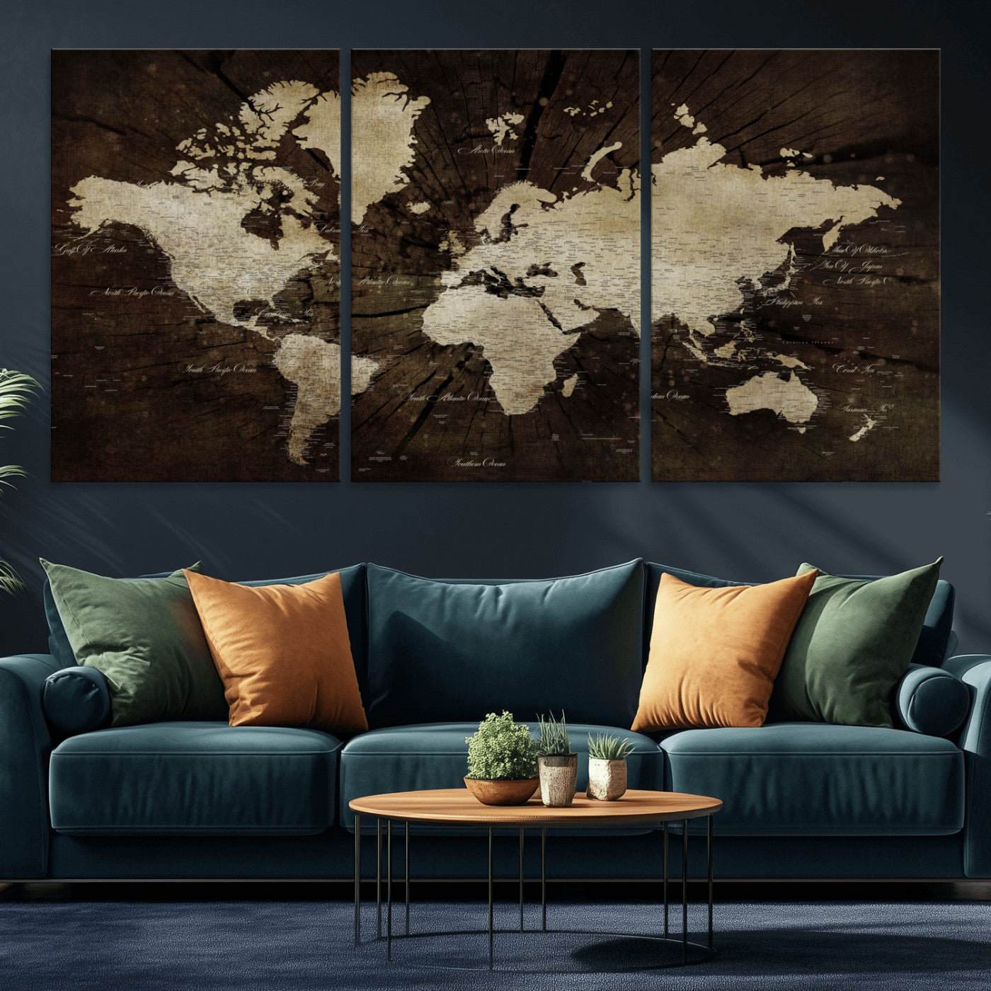 24010397-MGV-CV-60X30-3P - World Map Wall Art Canvas Print, Modern Decorative Framed Map Artwork Prints for Living Room, Office, Bedroom Wall Decor