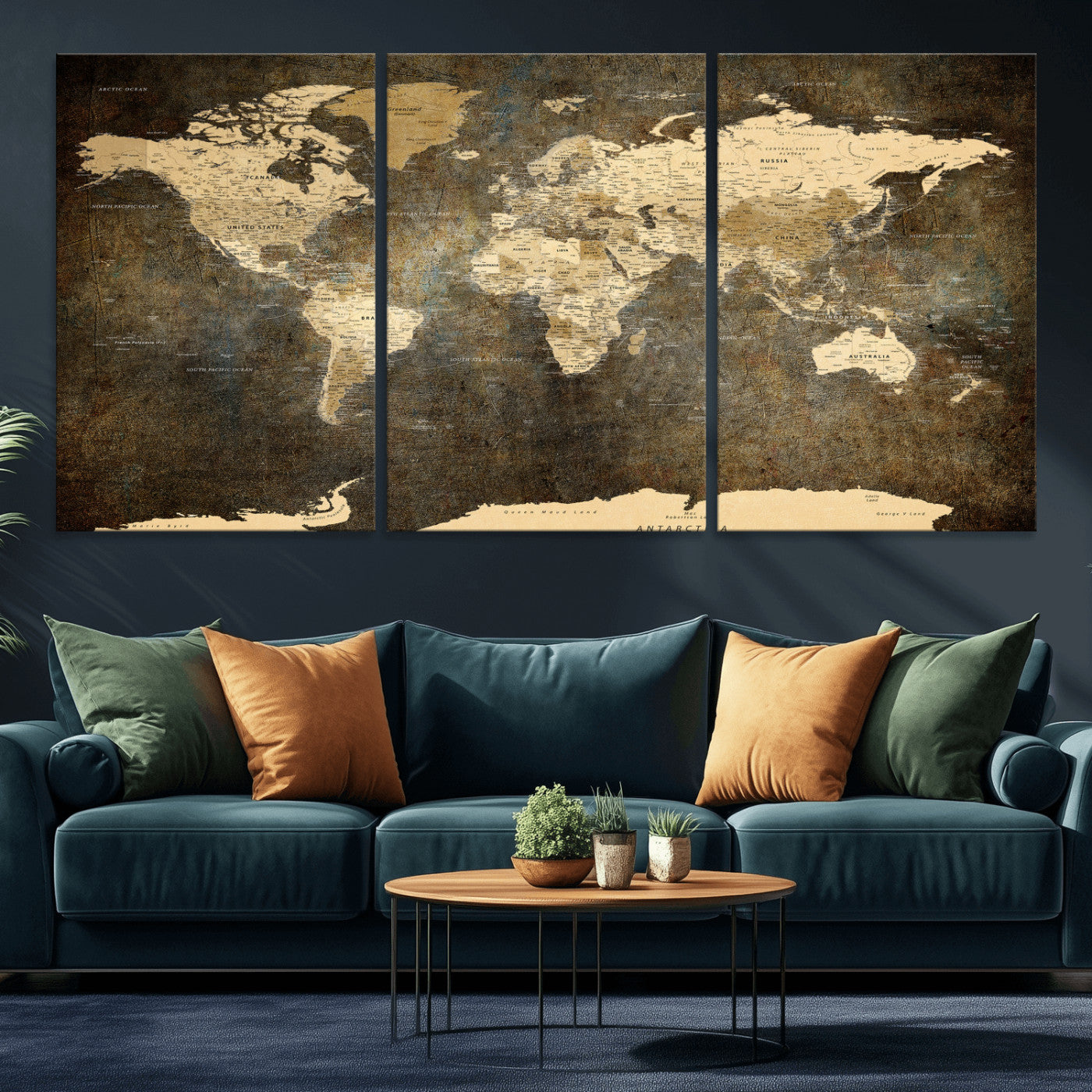 89742472-MGV-CV-36X24 - World Map Wall Art Canvas Print, Modern Decorative Framed Map Artwork Prints for Living Room, Office, Bedroom Wall Decor