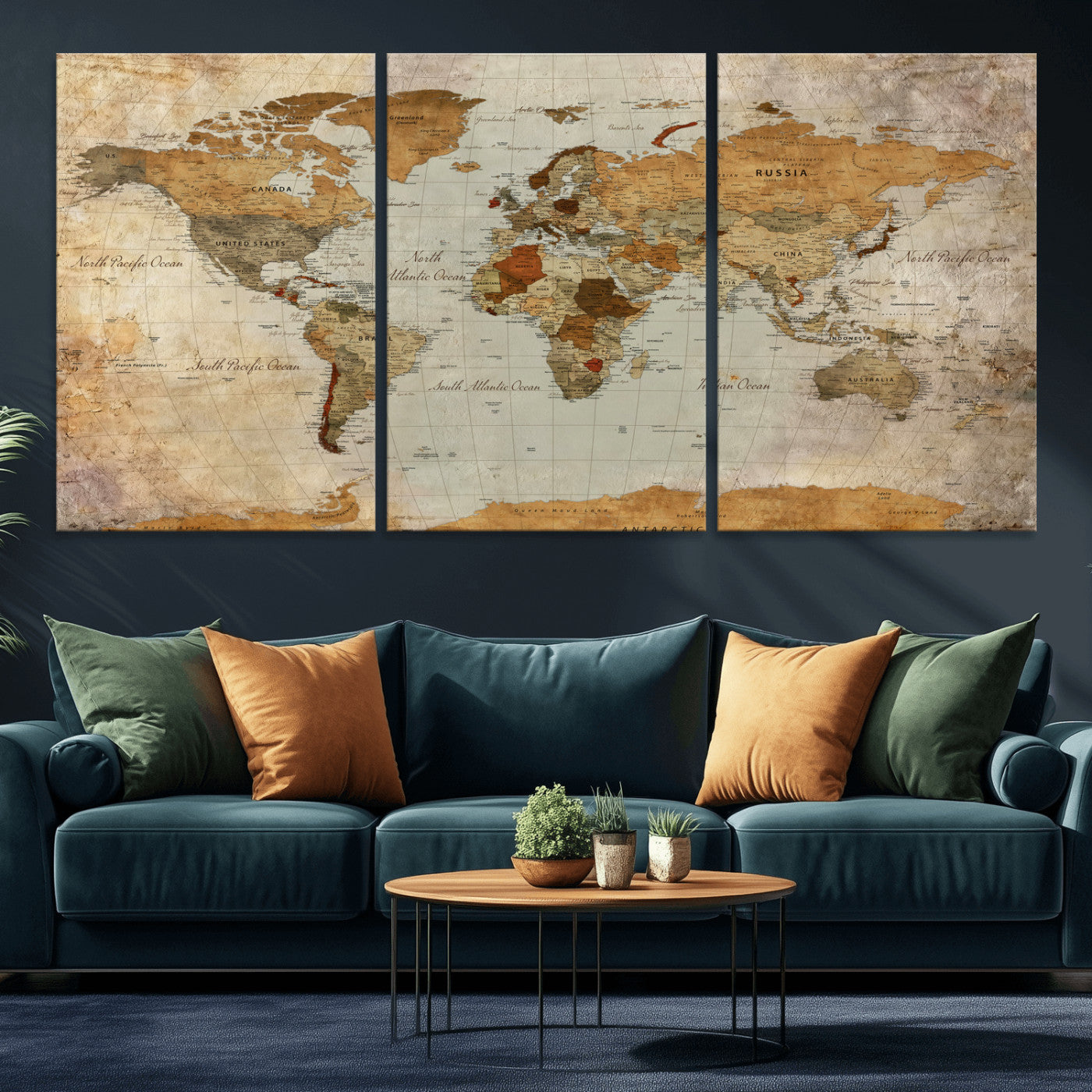 74176056-MGV-CV-36X24 - World Map Wall Art Canvas Print, Modern Decorative Framed Map Artwork Prints for Living Room, Office, Bedroom Wall Decor