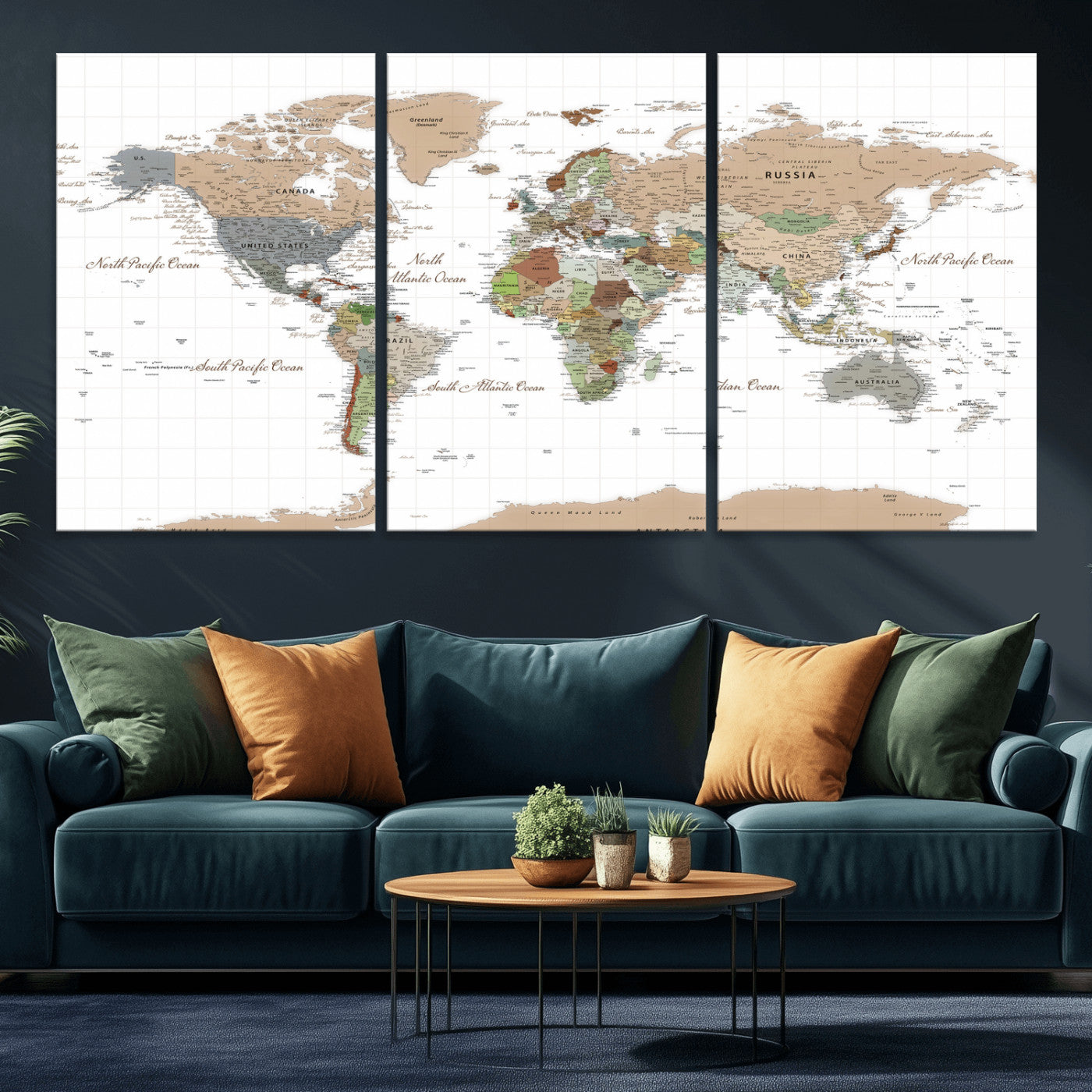 91286788-MGV-CV-36X24 - World Map Wall Art Canvas Print, Modern Decorative Framed Map Artwork Prints for Living Room, Office, Bedroom Wall Decor