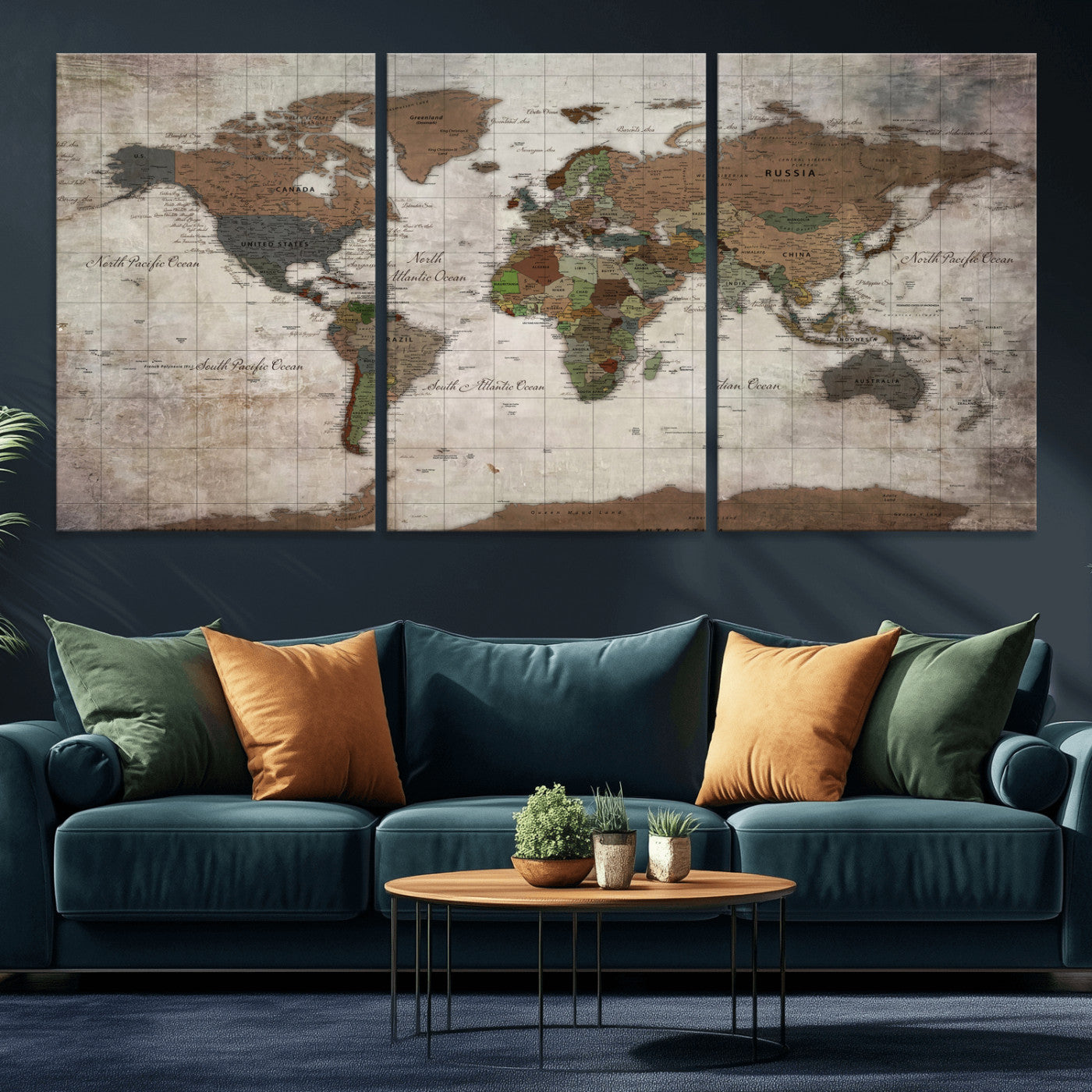 65393892-MGV-CV-36X24 - World Map Wall Art Canvas Print, Modern Decorative Framed Map Artwork Prints for Living Room, Office, Bedroom Wall Decor