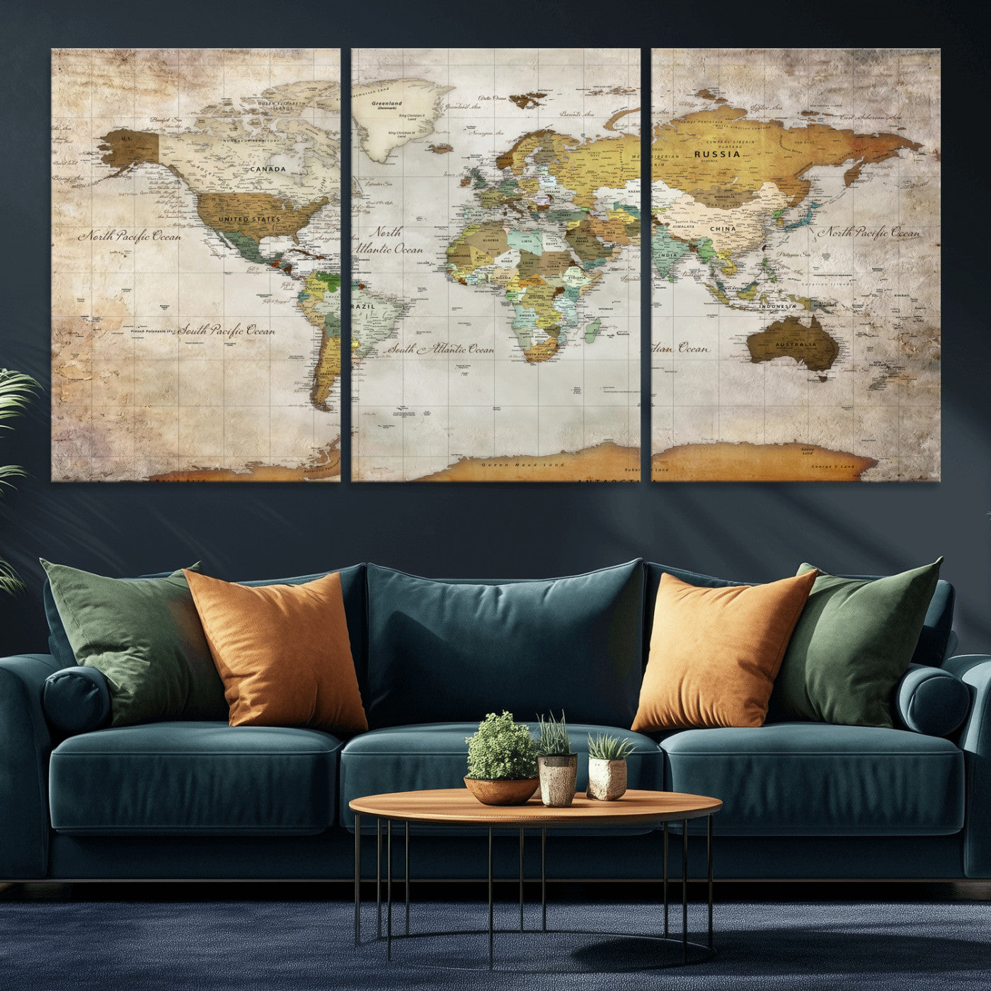 86108417-MGV-CV-36X24 - World Map Wall Art Canvas Print, Modern Decorative Framed Map Artwork Prints for Living Room, Office, Bedroom Wall Decor