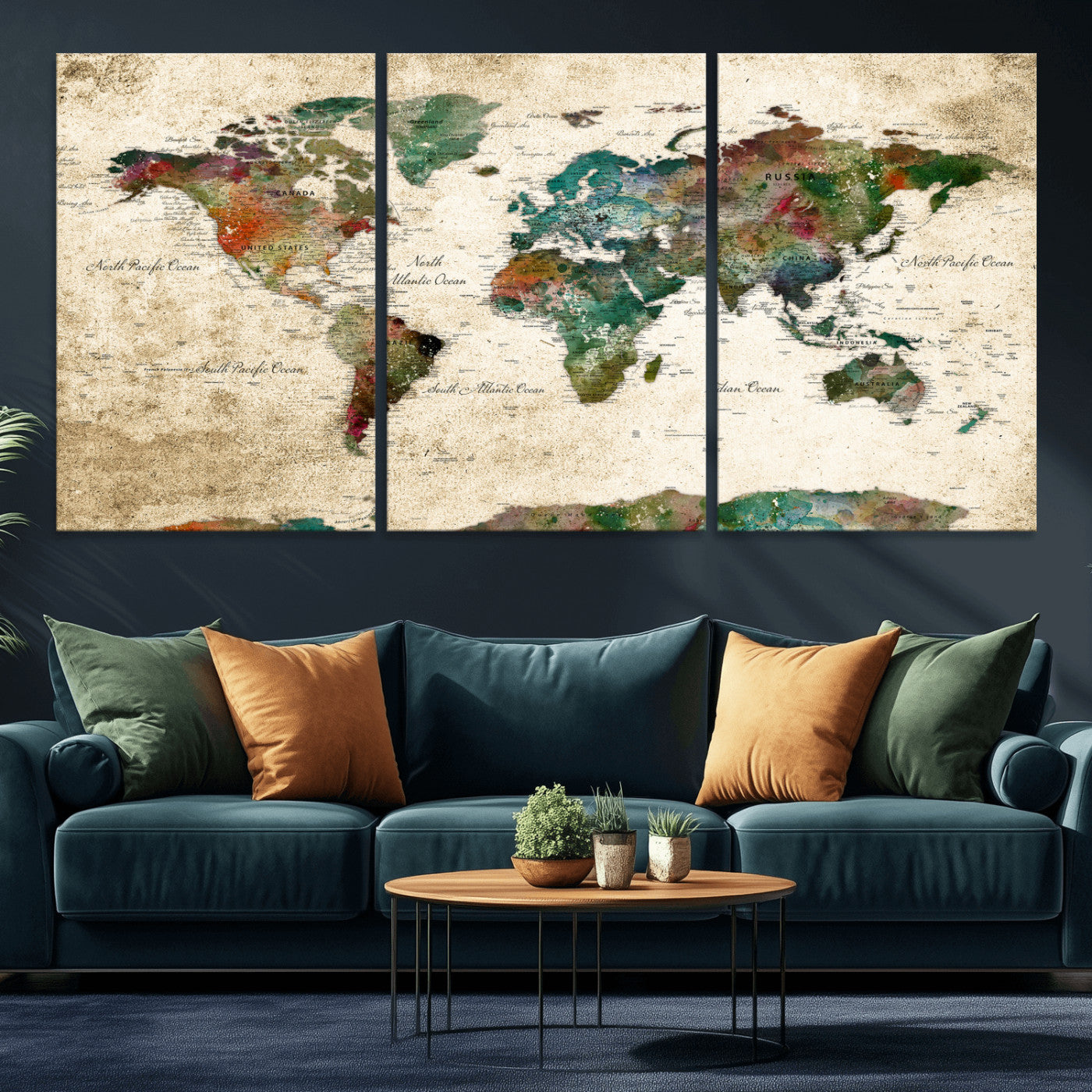 87544591-MGV-CV-36X24 - World Map Wall Art Canvas Print, Modern Decorative Framed Map Artwork Prints for Living Room, Office, Bedroom Wall Decor