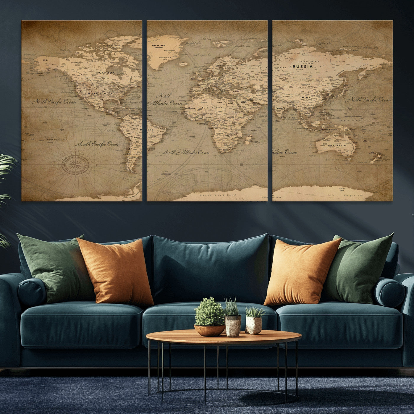 49946617-MGV-CV-36X24 - World Map Wall Art Canvas Print, Modern Decorative Framed Map Artwork Prints for Living Room, Office, Bedroom Wall Decor