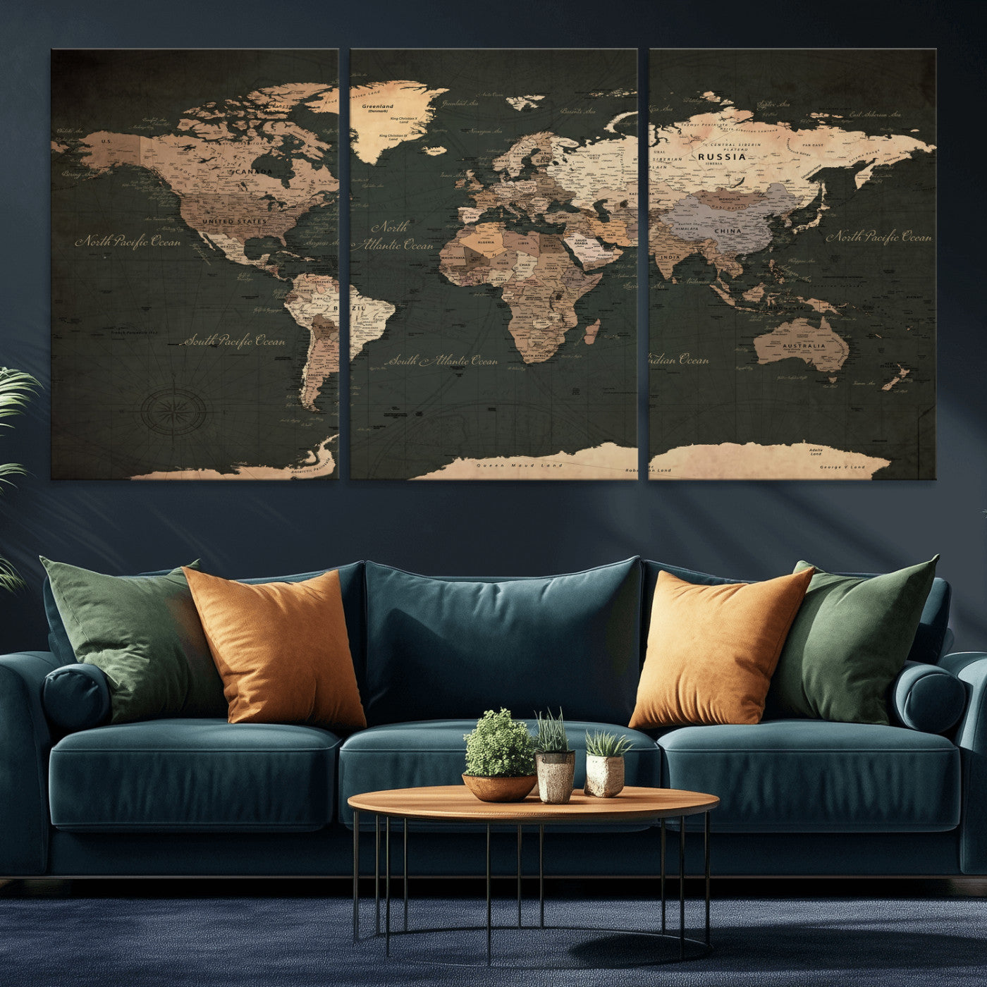 62059333-MGV-CV-36X24 - World Map Wall Art Canvas Print, Modern Decorative Framed Map Artwork Prints for Living Room, Office, Bedroom Wall Decor