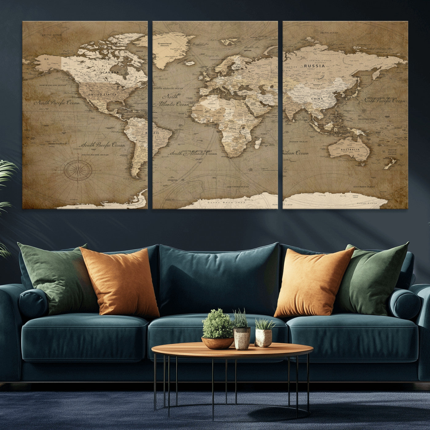 82314635-MGV-CV-36X24 - World Map Wall Art Canvas Print, Modern Decorative Framed Map Artwork Prints for Living Room, Office, Bedroom Wall Decor