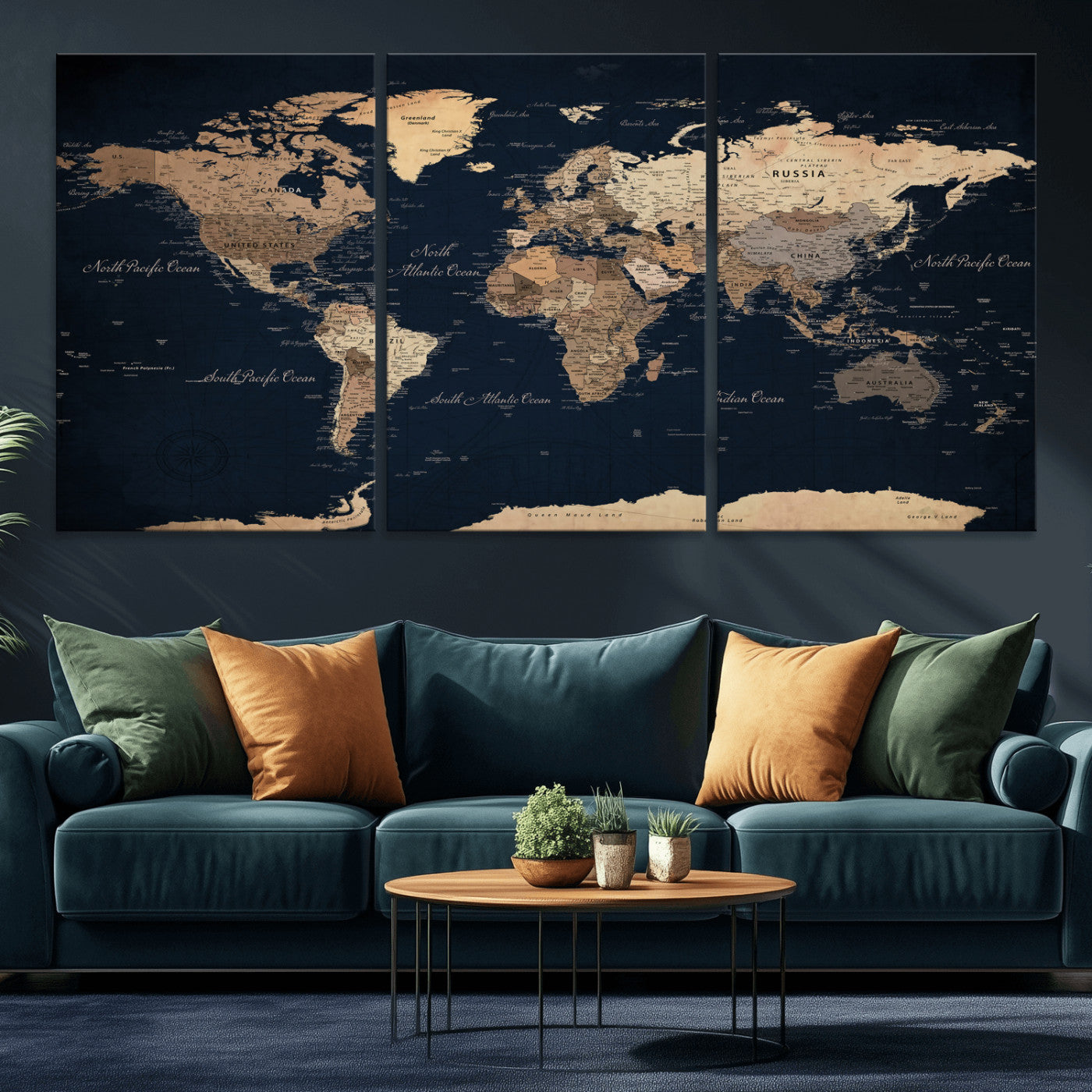 53971530-MGV-CV-36X24 - World Map Wall Art Canvas Print, Modern Decorative Framed Map Artwork Prints for Living Room, Office, Bedroom Wall Decor