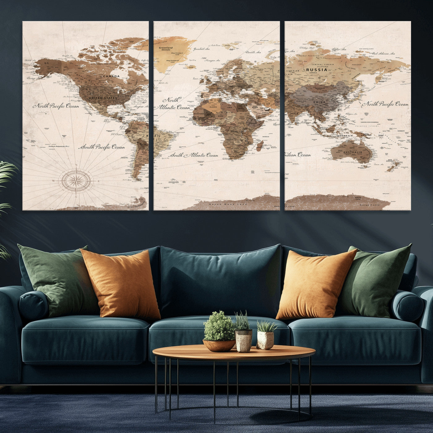 69860078-MGV-CV-36X24 - World Map Wall Art Canvas Print, Modern Decorative Framed Map Artwork Prints for Living Room, Office, Bedroom Wall Decor