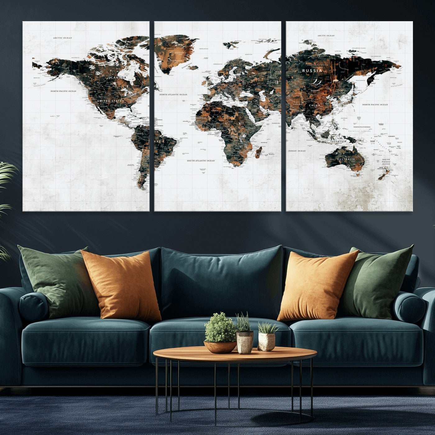 60008766-MGV-CV-36X24 - World Map Wall Art Canvas Print, Modern Decorative Framed Map Artwork Prints for Living Room, Office, Bedroom Wall Decor