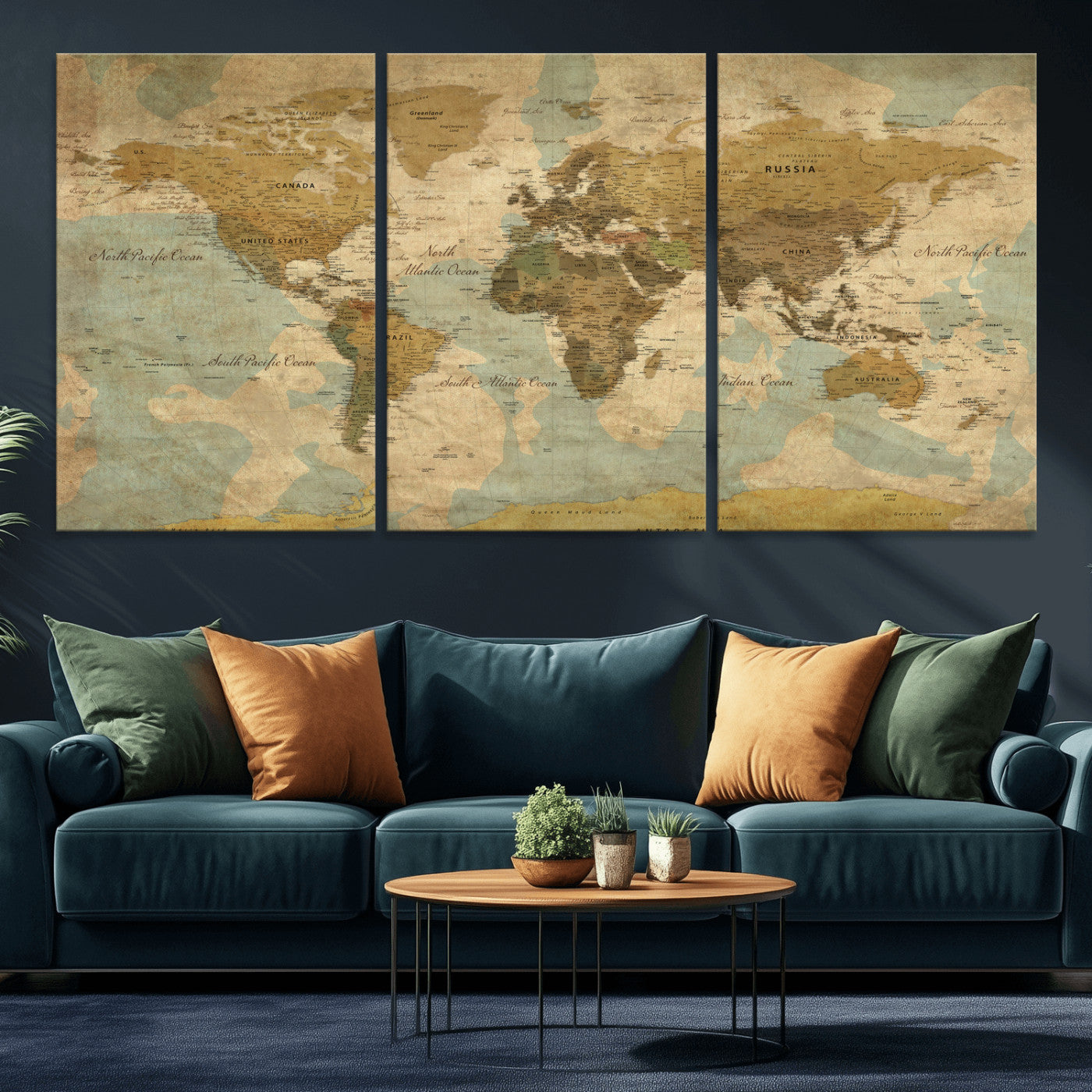 89356927-MGV-CV-36X24 - World Map Wall Art Canvas Print, Modern Decorative Framed Map Artwork Prints for Living Room, Office, Bedroom Wall Decor