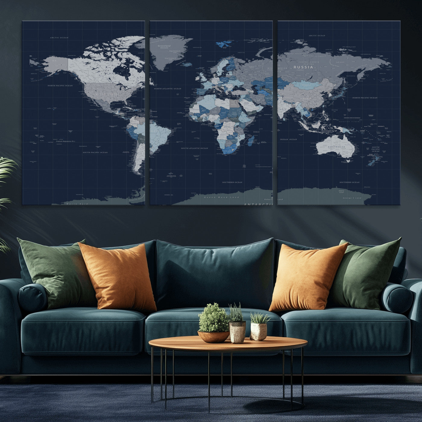 17712680-MGV-CV-36X24 - World Map Wall Art Canvas Print, Modern Decorative Framed Map Artwork Prints for Living Room, Office, Bedroom Wall Decor
